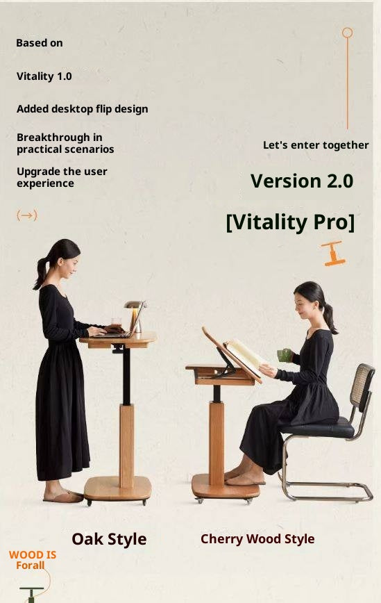 Cherry, Oak Solid Wood Elevating Desk Study Unit Mobile Desk