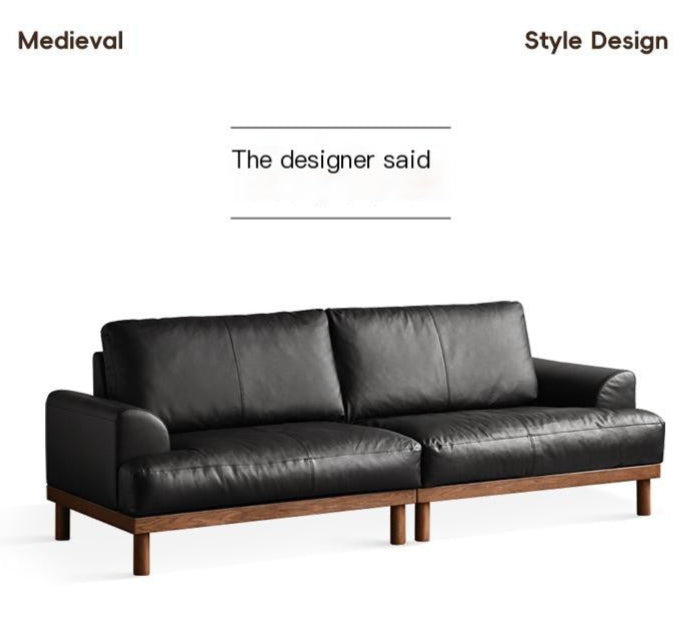 Oak Solid Wood Genuine Leather Sofa