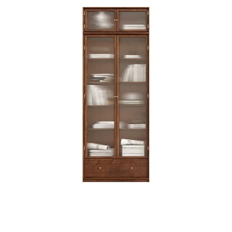 Oak Walnut solid wood cdust-proof glass door wall floor-to-ceiling bookshelf<