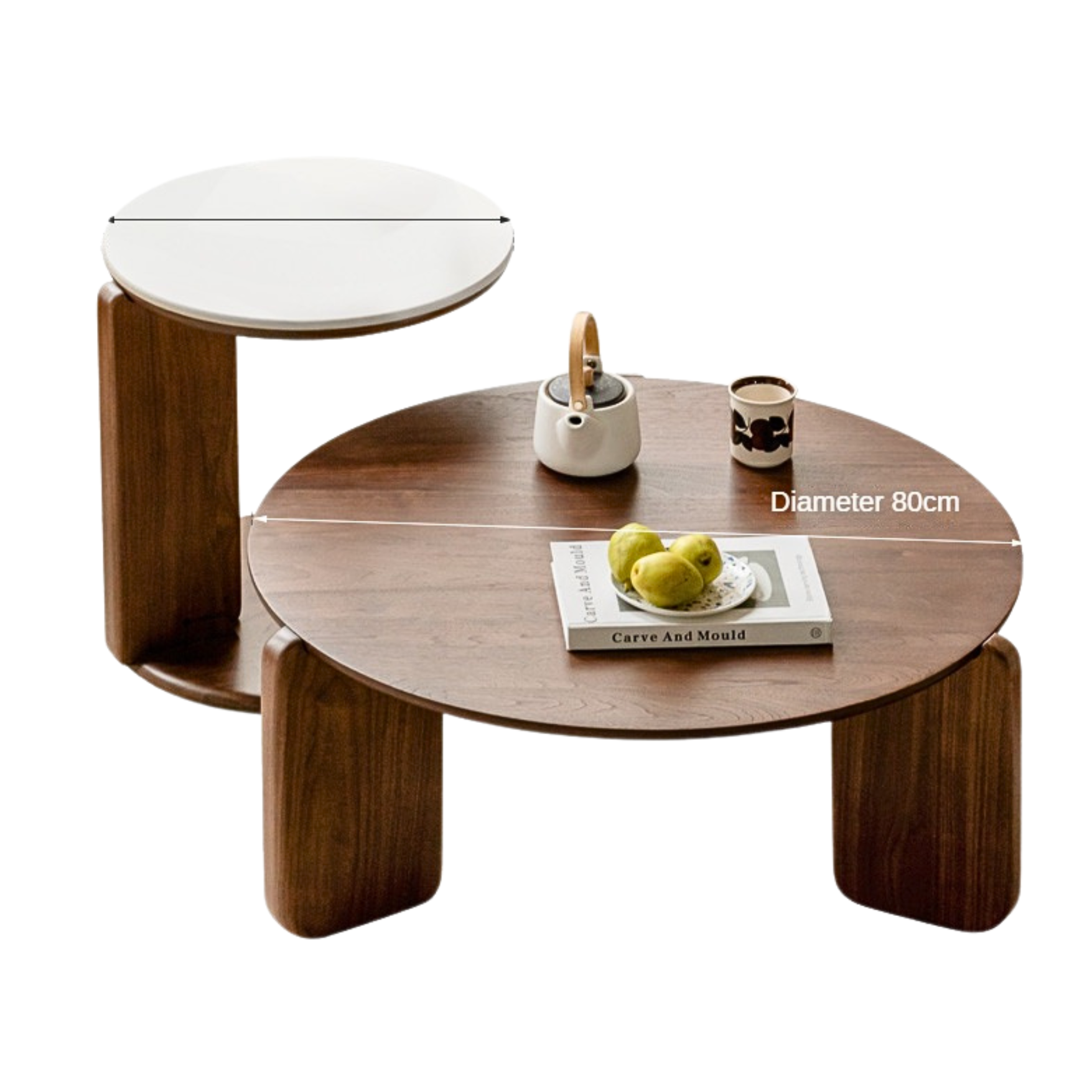 Black walnut solid wood slate round tea coffee table: