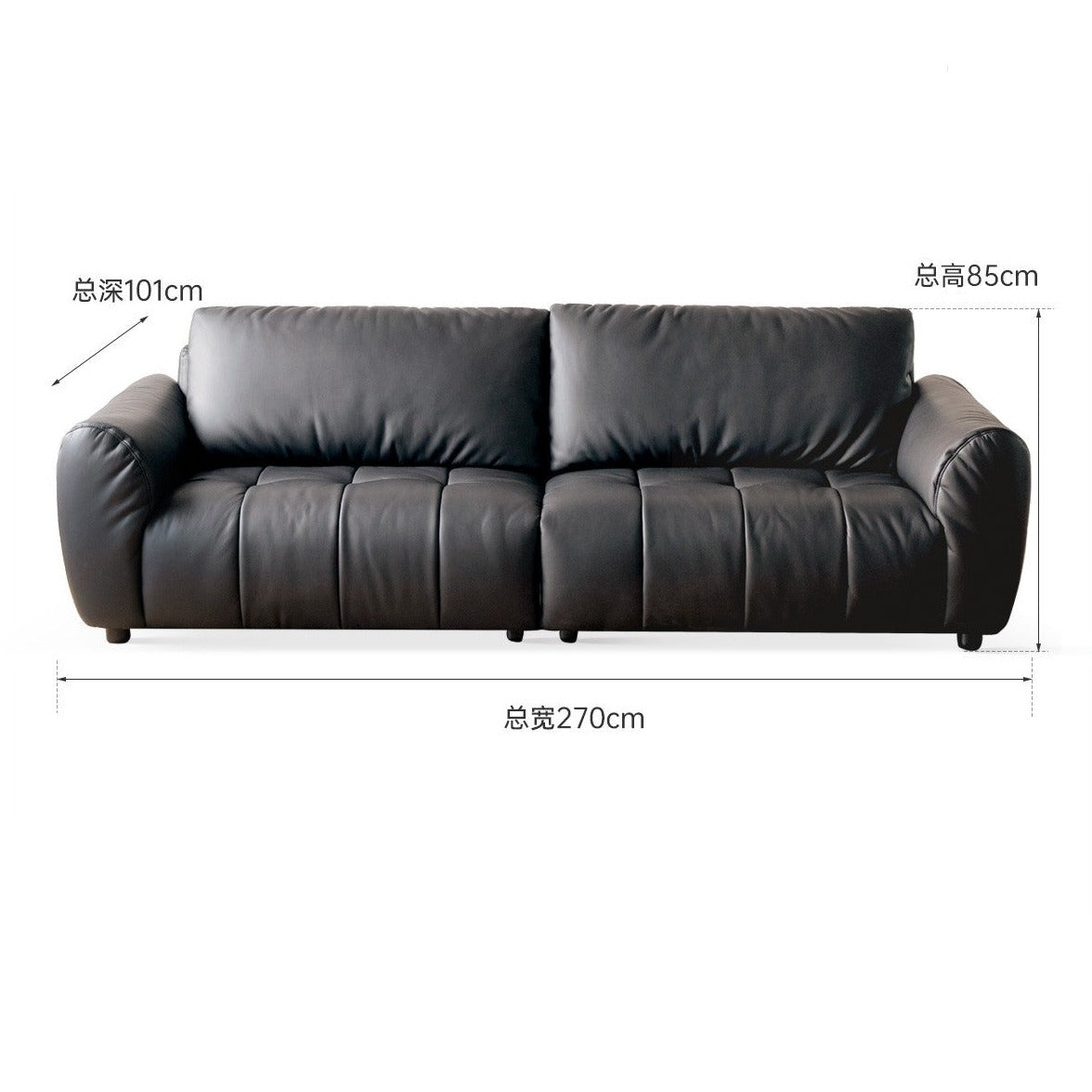 Eco-friendly synthetic leather, art Italian minimalist black sofa)