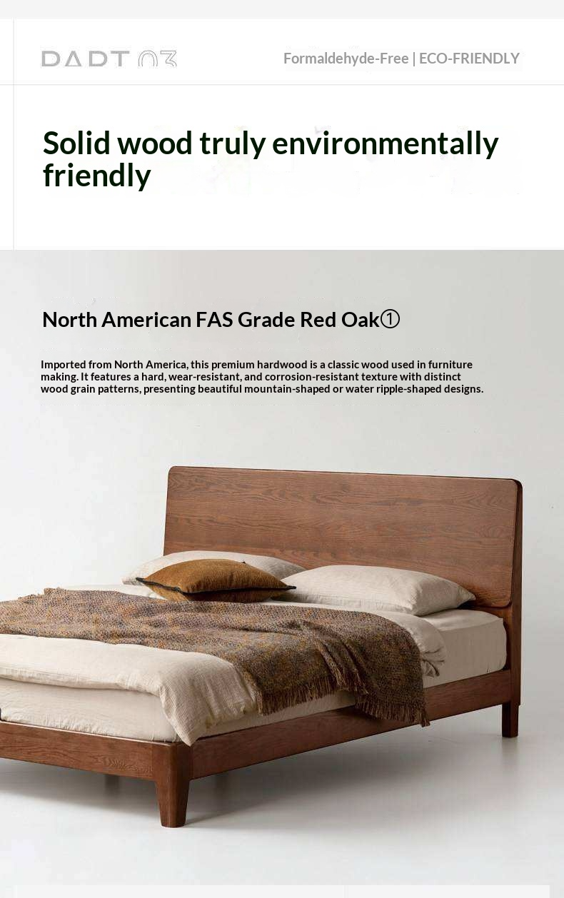 Oak Solid Wood Bed Platform Bed with Rectangular Panel Headboard and Tapered Legs