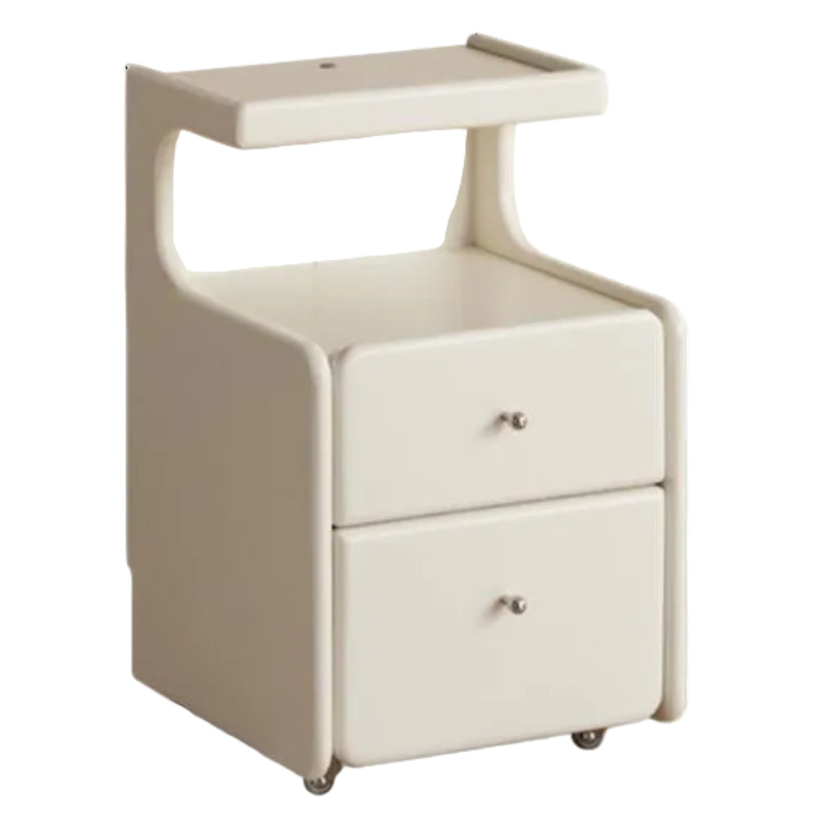 Solid RubberWood Movable Cream Style Nightstand With Light