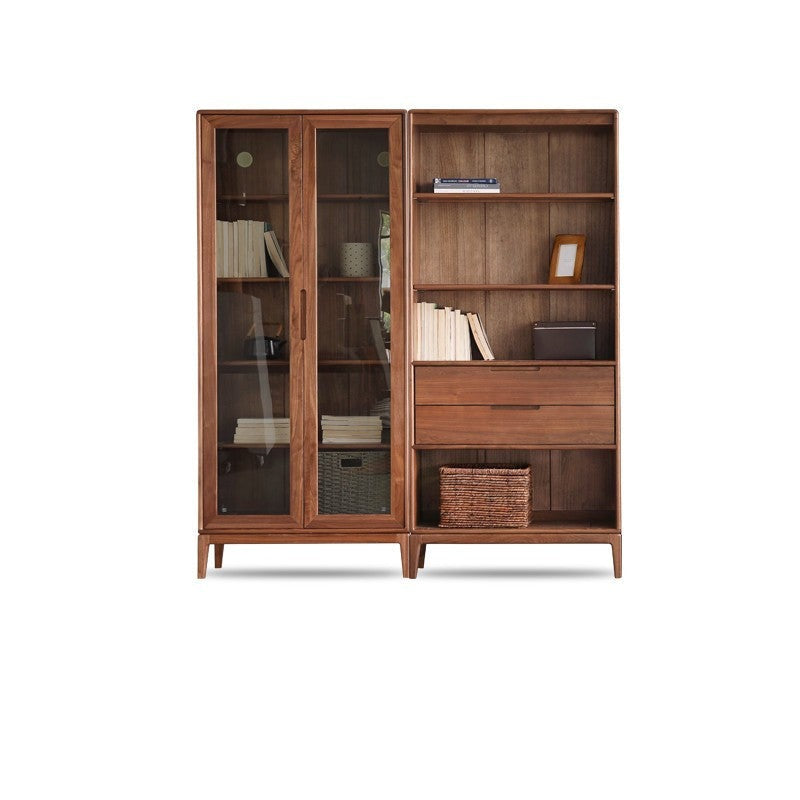 North American black walnut, Ash solid wood combination cdust-proof glass door wall floor-to-ceiling bookshelf<