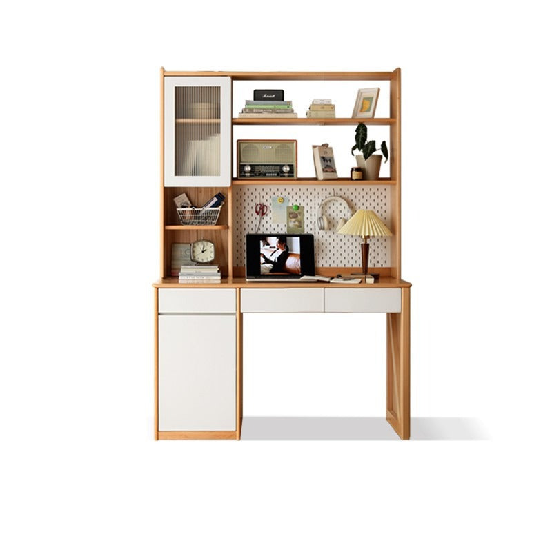 Beech Solid wood desk bookshelf integrated study -