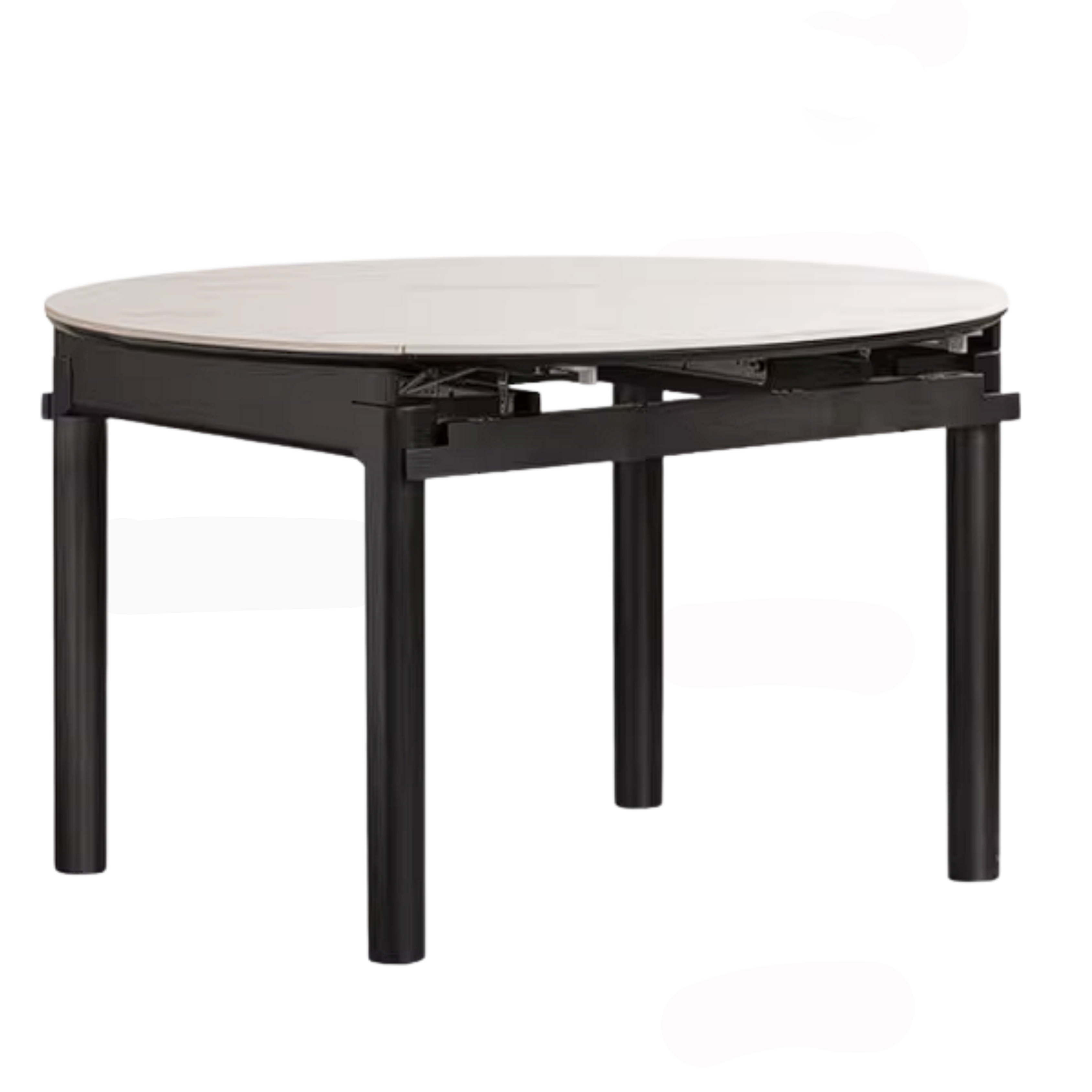 Rubberwood Solid Wood Extendable Round Dining Table with Stone Top