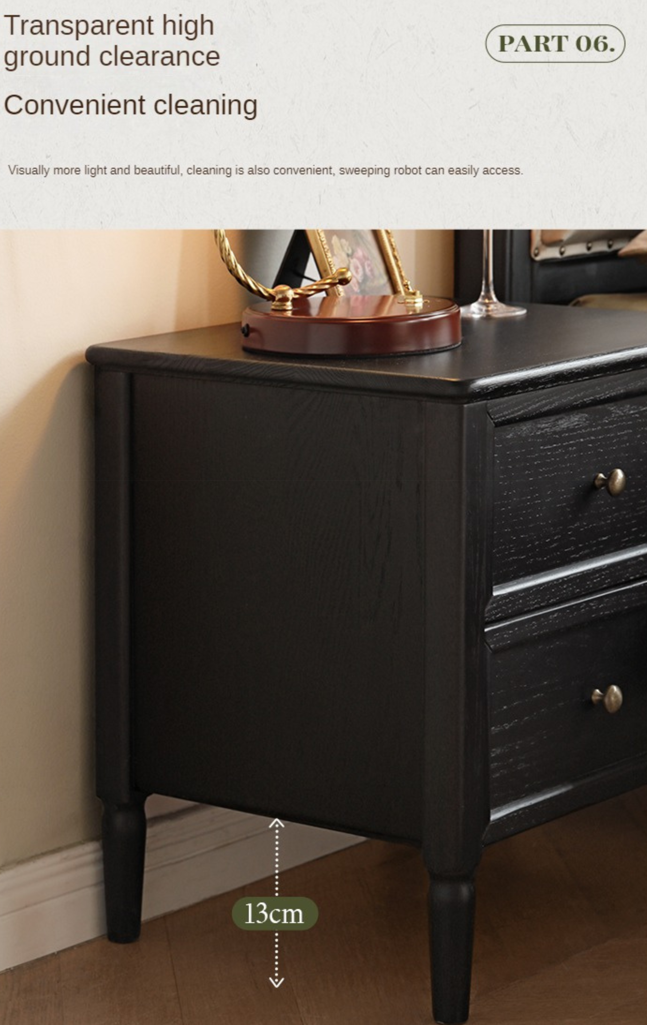 Oak Black Solid Wood Nightstand