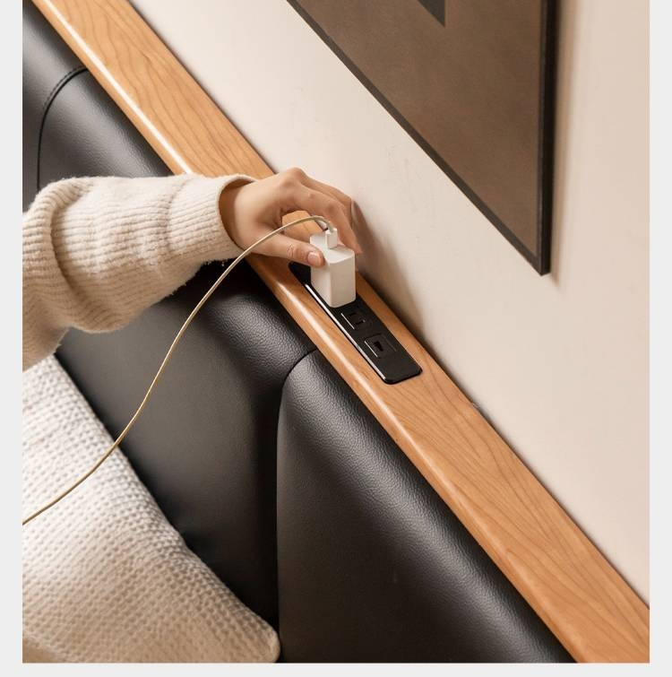 Cherry Solid Wood Bed with Top Layer Cowhide Soft Headboard Retro Style