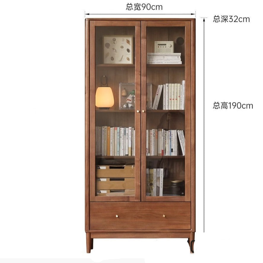 Black Walnut solid wood bookcase with glass door<