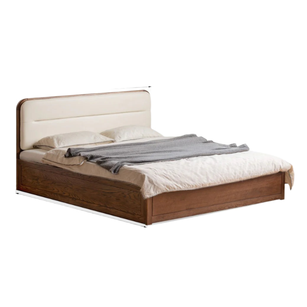 Oak Solid Wood Modern Genuine Leather, Organic Leather Storage Bed