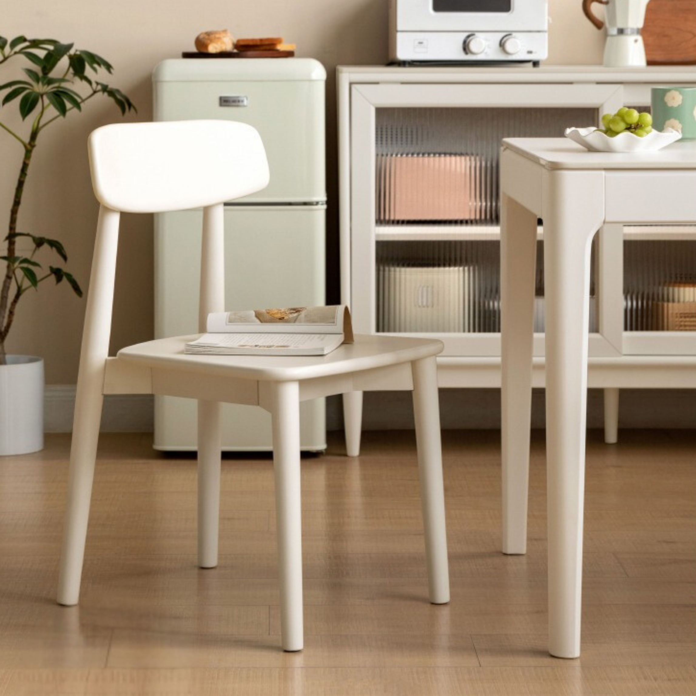 4 pcs Solid Wood Dining Chair Cream Style :