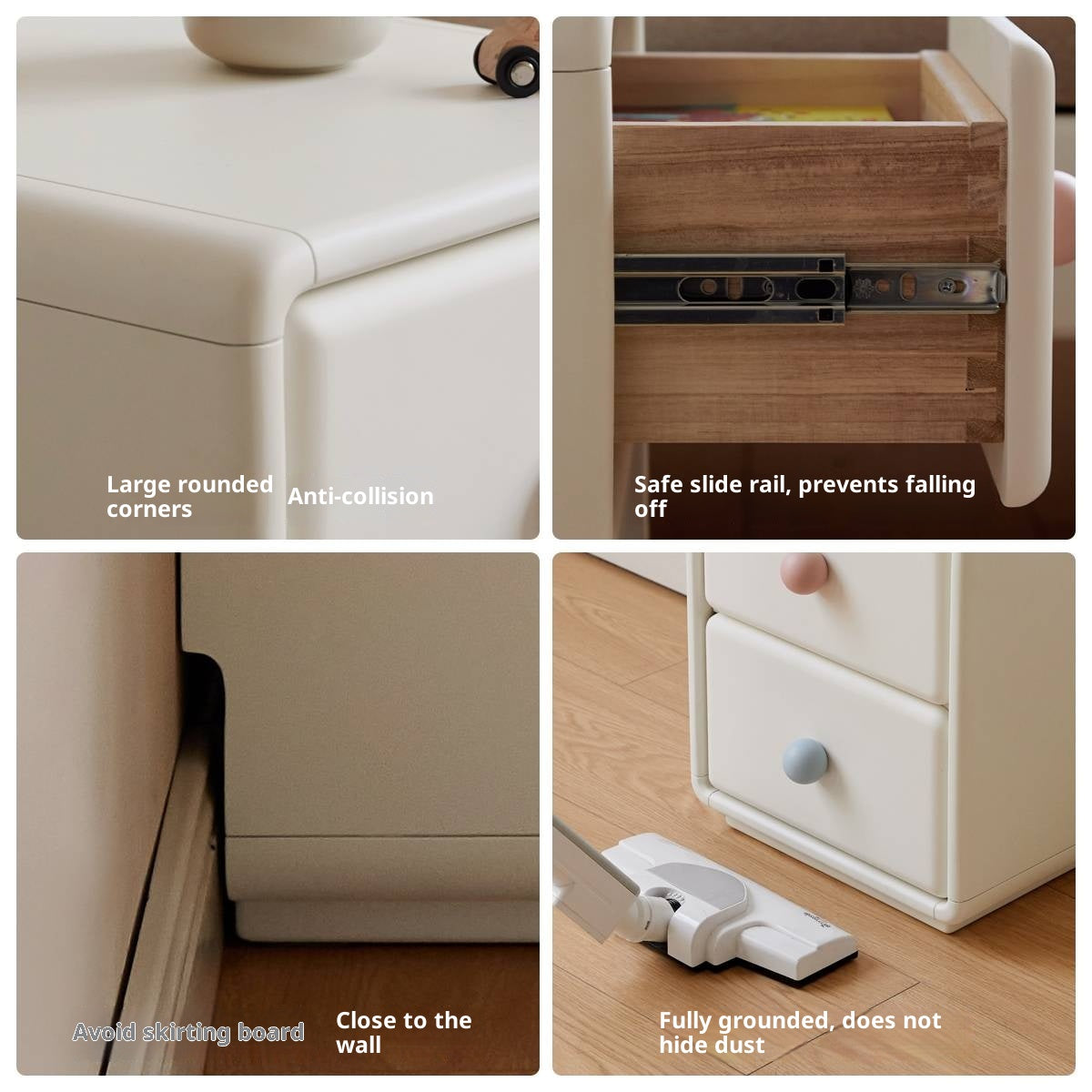 Solid Rubberwood Cream Style Ultra-narrow Children's Nightstand