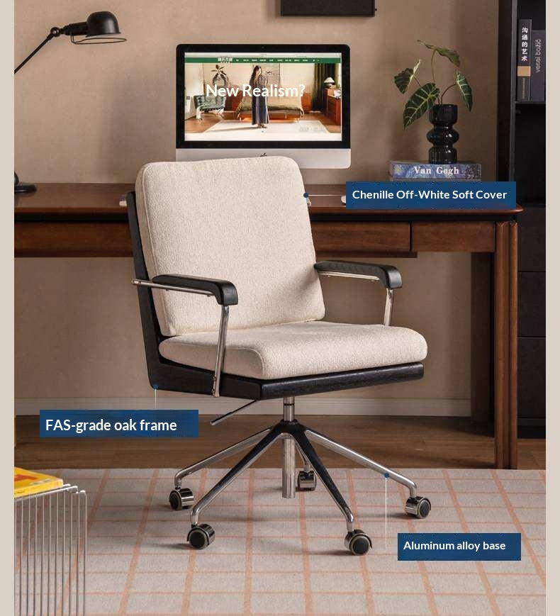 Oak Solid Wood Office Chair with Adjustable Back and Ergonomic Design