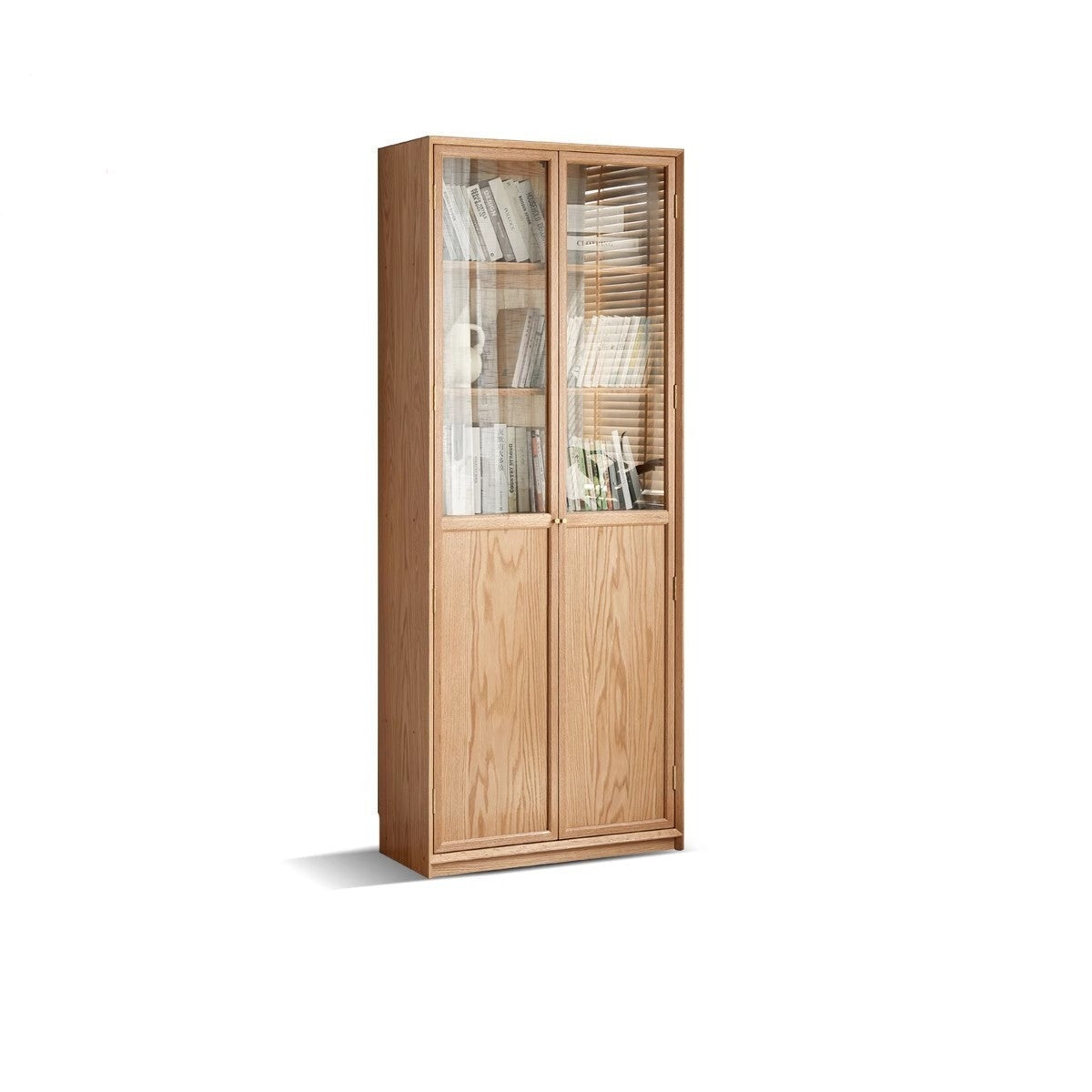 Oak solid wood bookcase glass door
