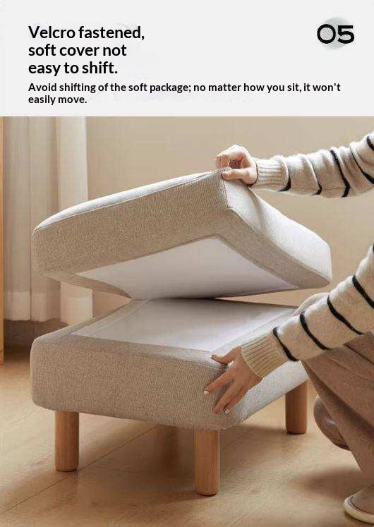 Beech Solid Wood Fabric Footstool