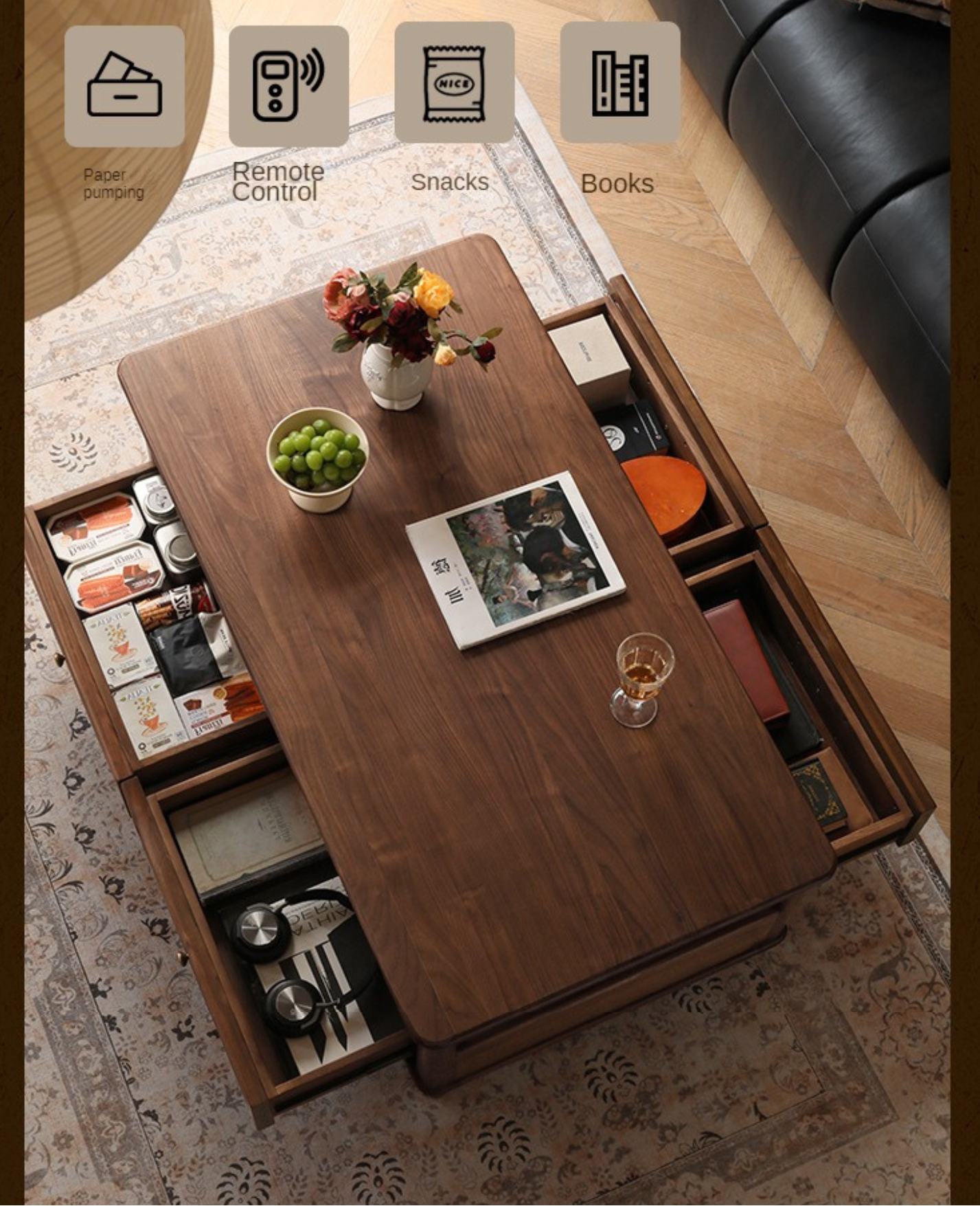 Black Walnut, Ash Solid Wood American Retro Coffee Table
