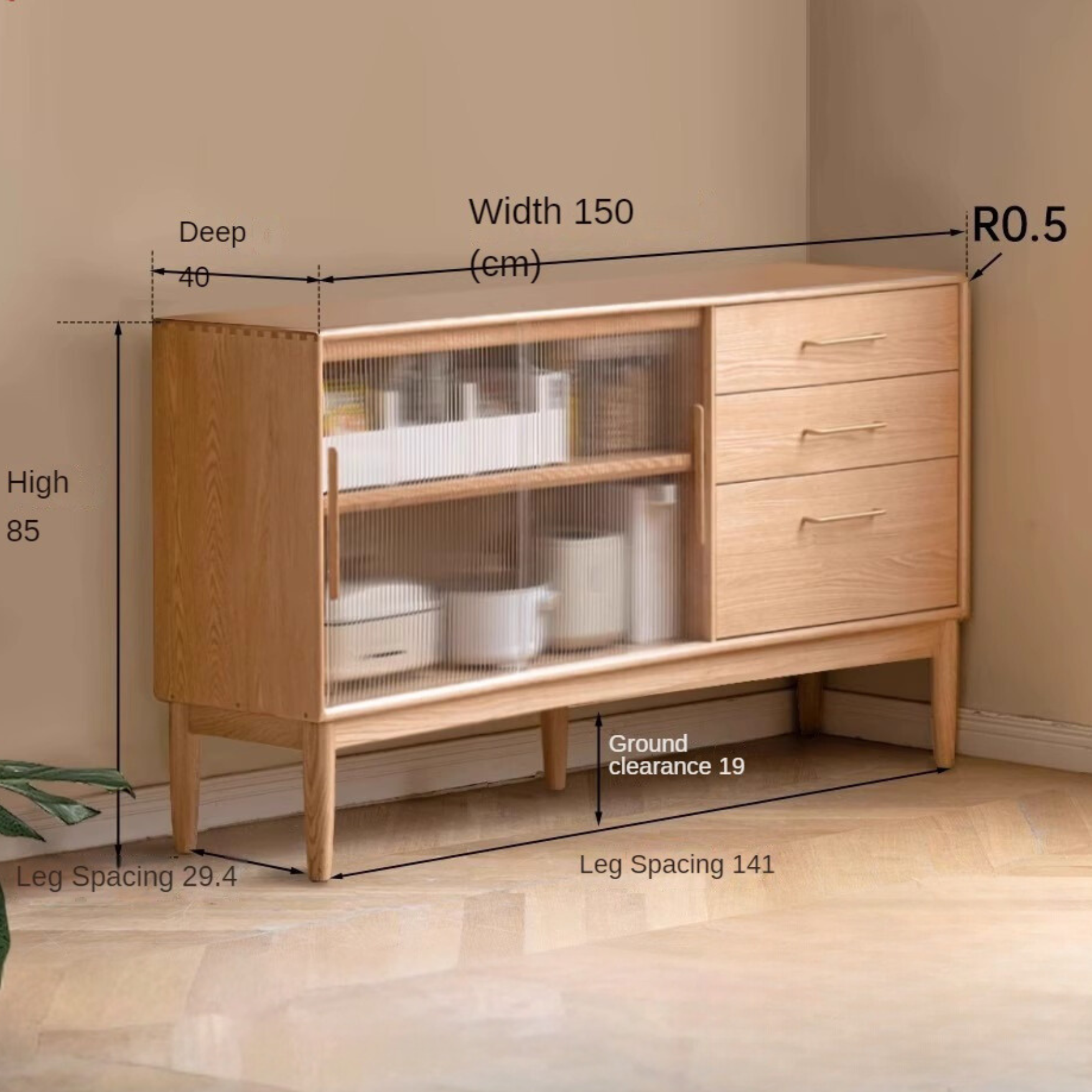 Oak Solid Wood Modern Multifunctional Sideboard,