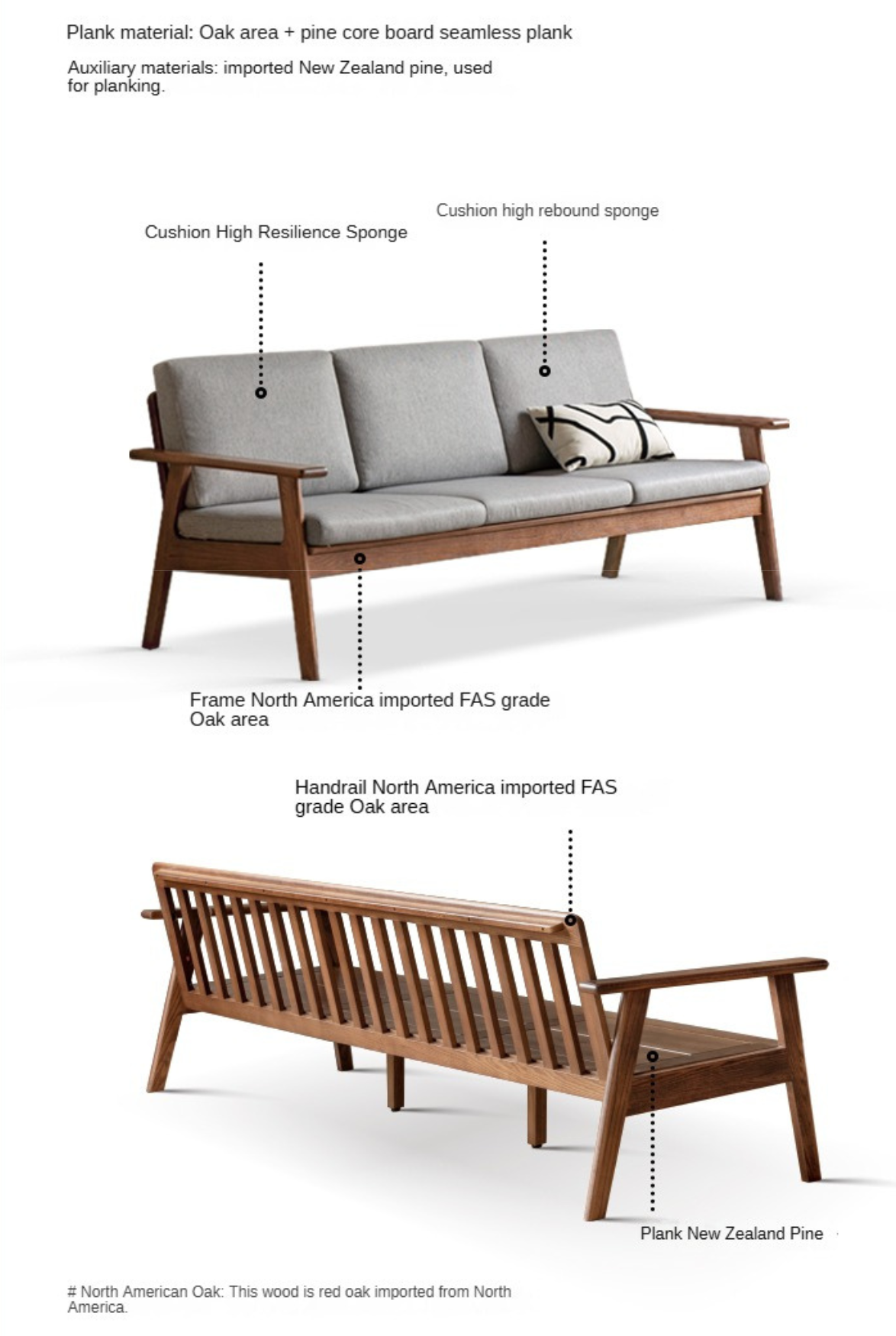 Oak Solid Wood Straight Sofa