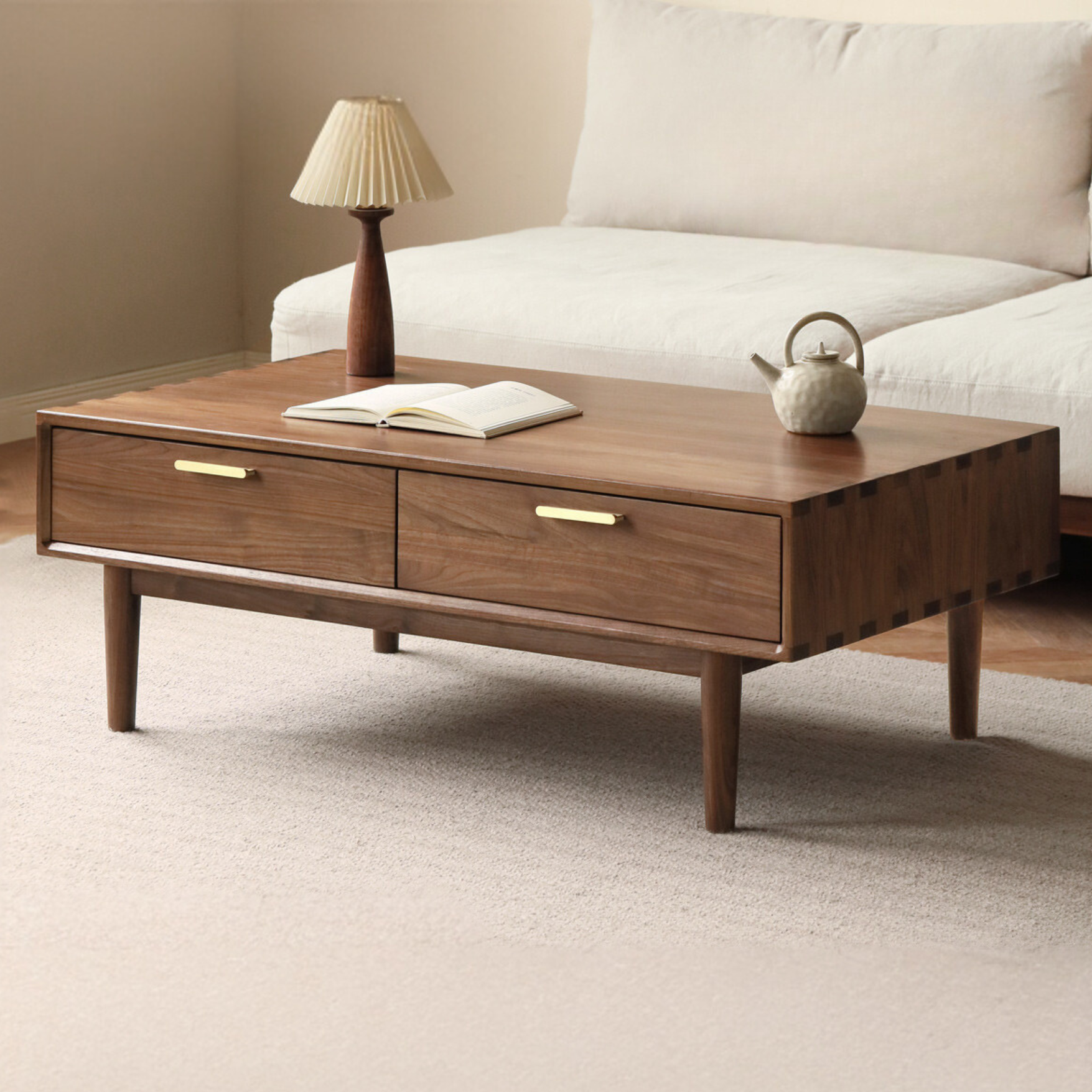 Black Walnut Solid Wood Storage Rock Plate coffee table-