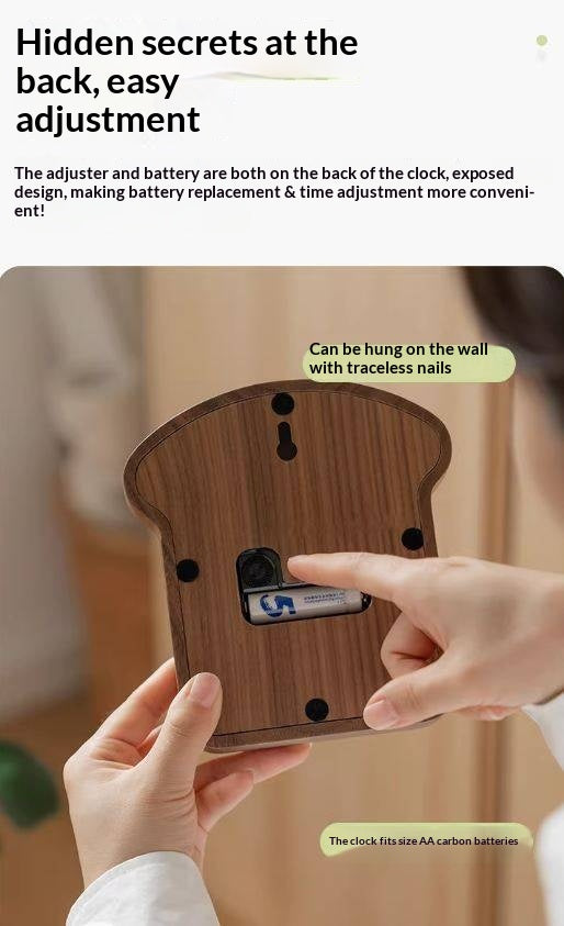 Cherry, Black Walnut Solid Wood Toast Clock Creative