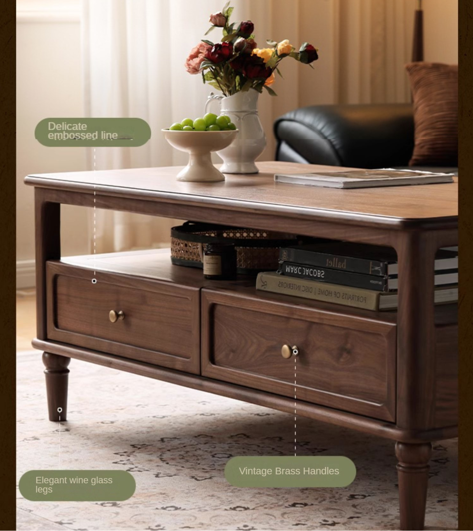 Black Walnut, Ash Solid Wood American Retro Coffee Table