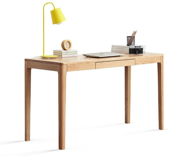 Oak solid wood office desk with shelf-