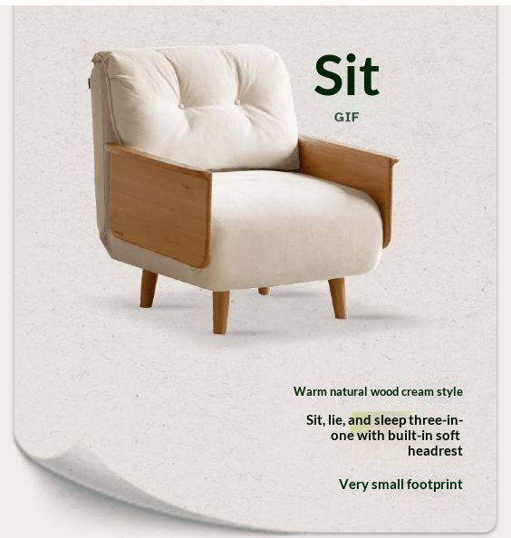 Beech Solid Wood Convertible Wood Frame Accent Chair with Pull-Out Chaise