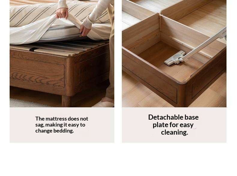 Oak Solid Wood Storage Bed with Gas Lift and Flat Panel Headboard
