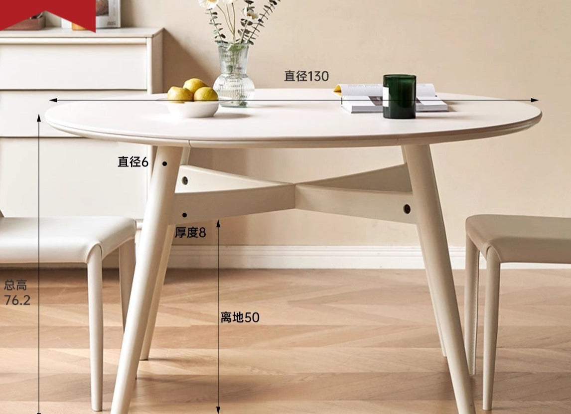 Slate dining round table Birch solid wood white cream style"