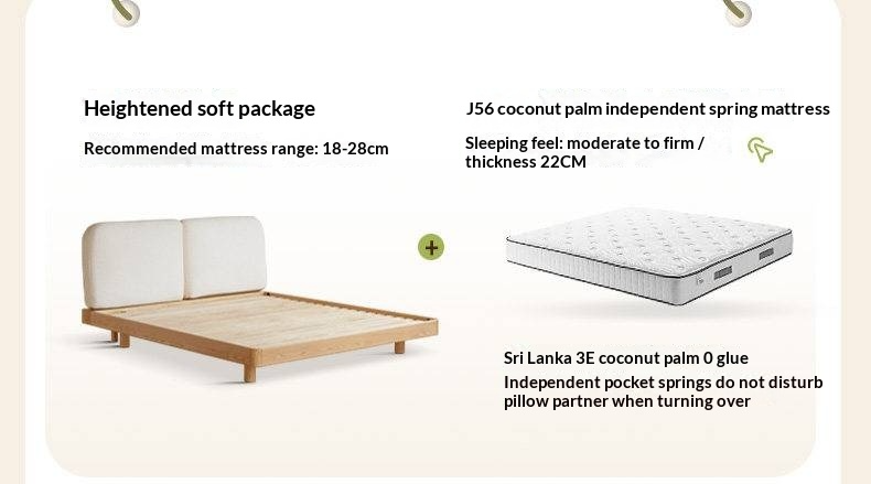 Cherry Solid Wood Upholstered Bed — Platform Bed, Headboard-Free Bed Floor Style, Simple Floating Bed