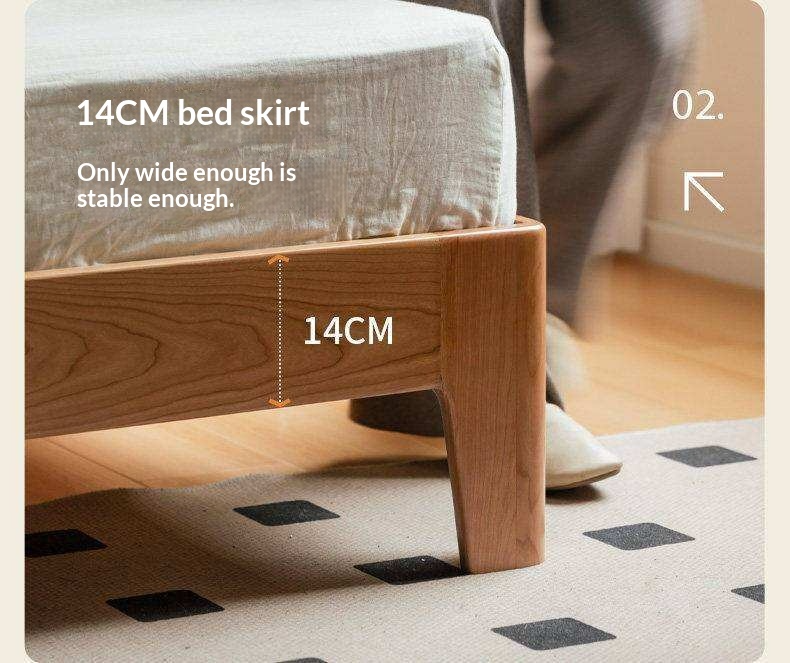 Cherry Solid Wood Platform Bed with Slightly Reclined Panel Headboard and Tapered Legs