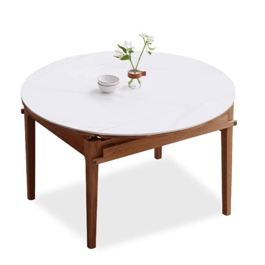 Oak Solid Wood Folding Round Retractable Dining Table