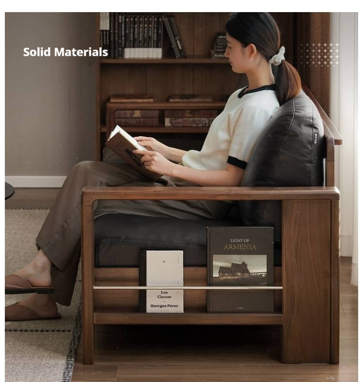 Black Walnut Solid Wood Leather Sofa