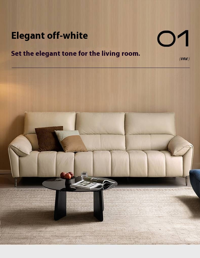 Genuine Leather Cream Sofa, Piano Key Design