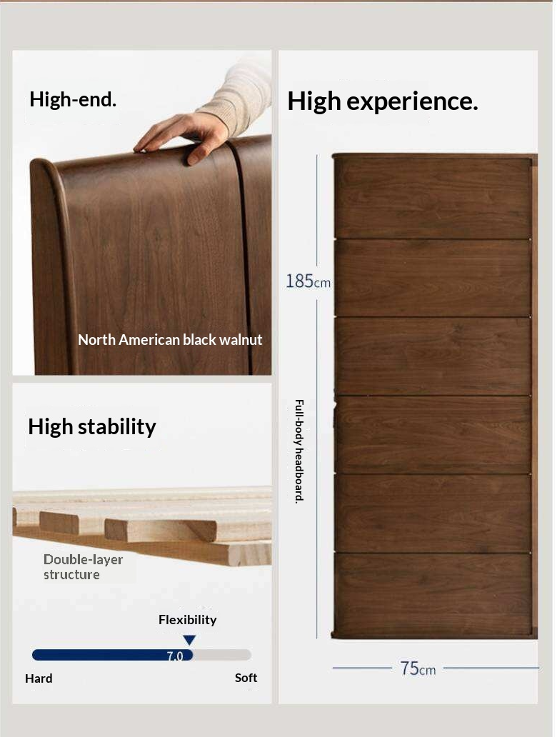 Black Walnut Solid Wood Bed — Italian Light Luxury Style