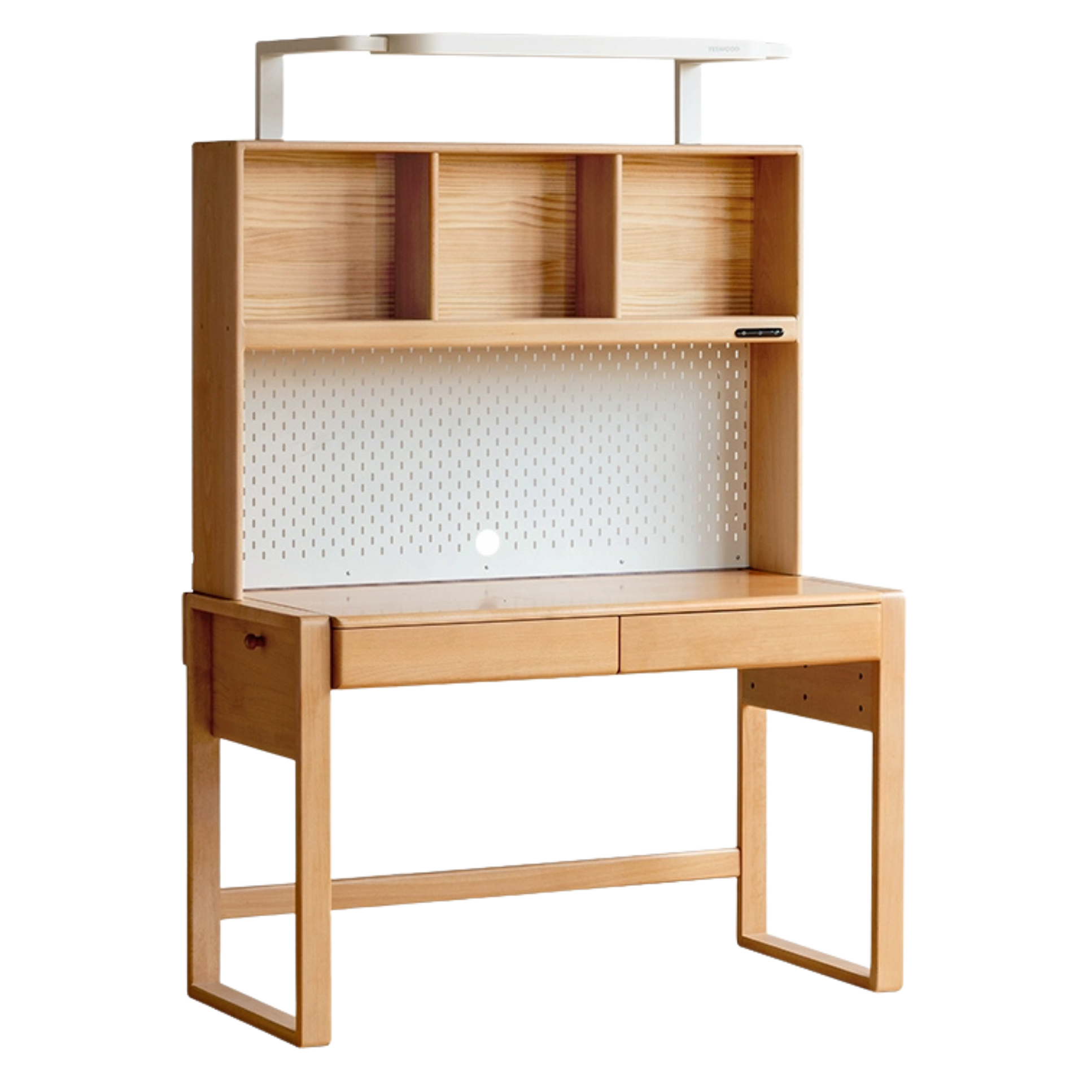 Beech Solid Wood Adjustable Height Children's Study Desk With Integrated Bookshelf