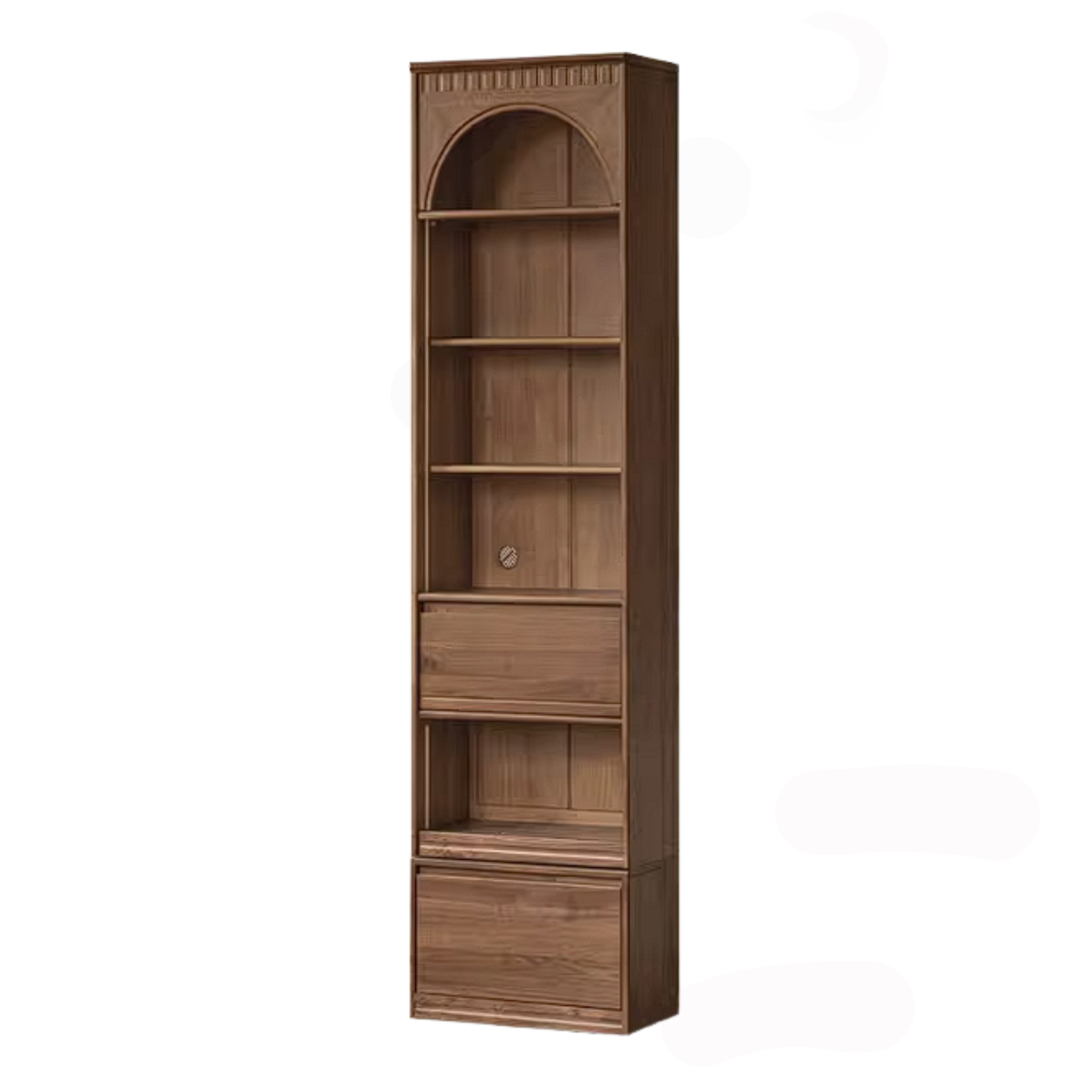 Black Walnut Solid Wood Bookcase with Booth Seating and Display Cabinet