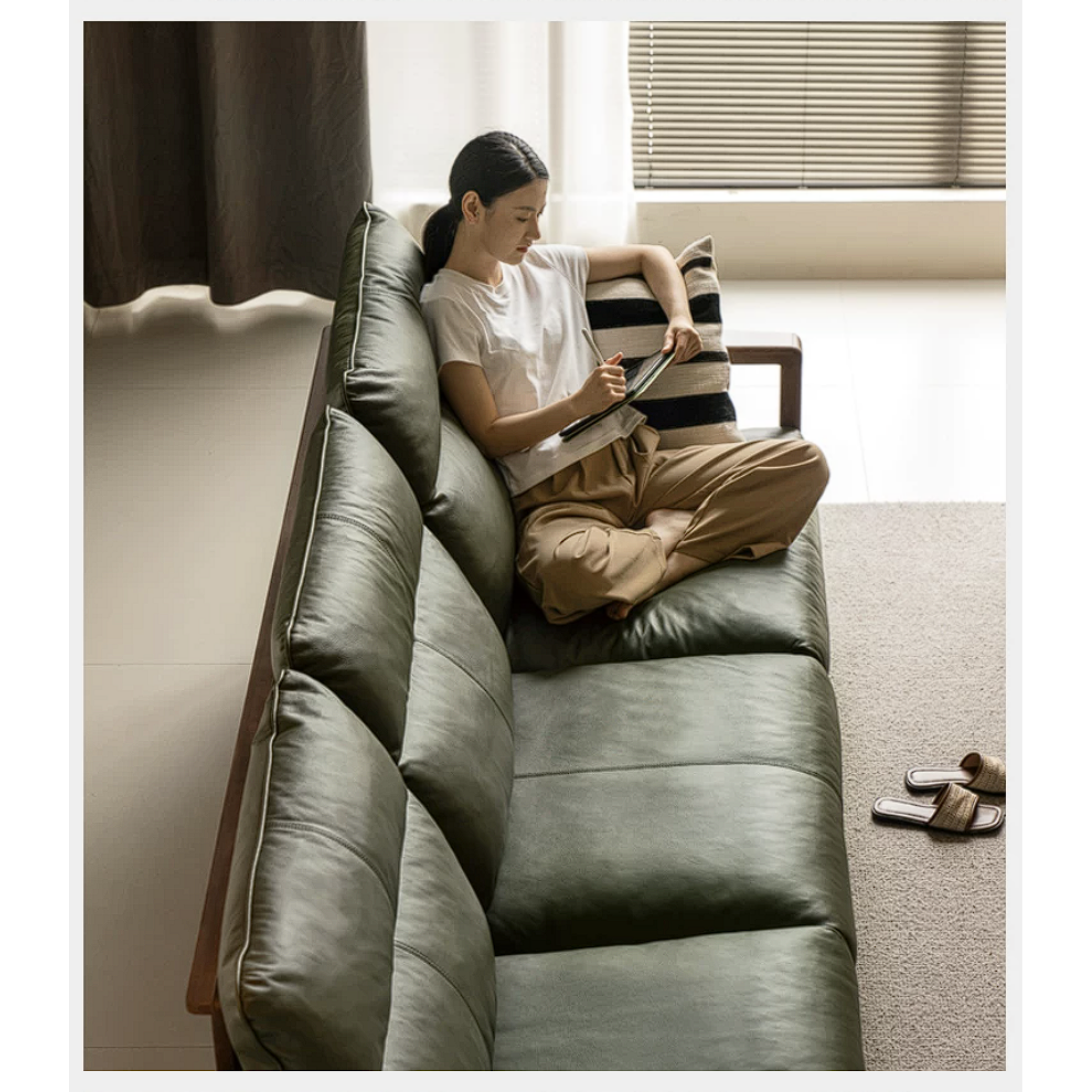Black Walnut Solid Wood Sofa Genuine Leather with Luxury Design