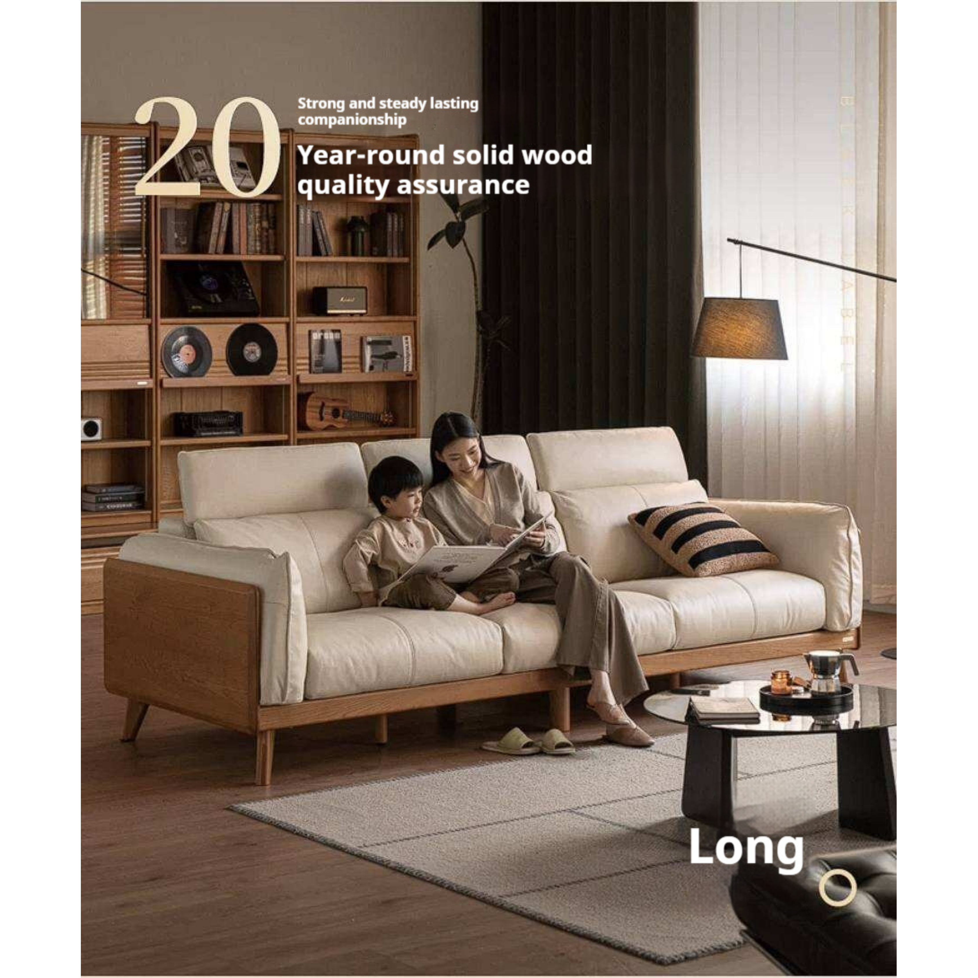 Cherry Wood Solid Wood Sofa Adjustable Headrest Genuine leather, fabric