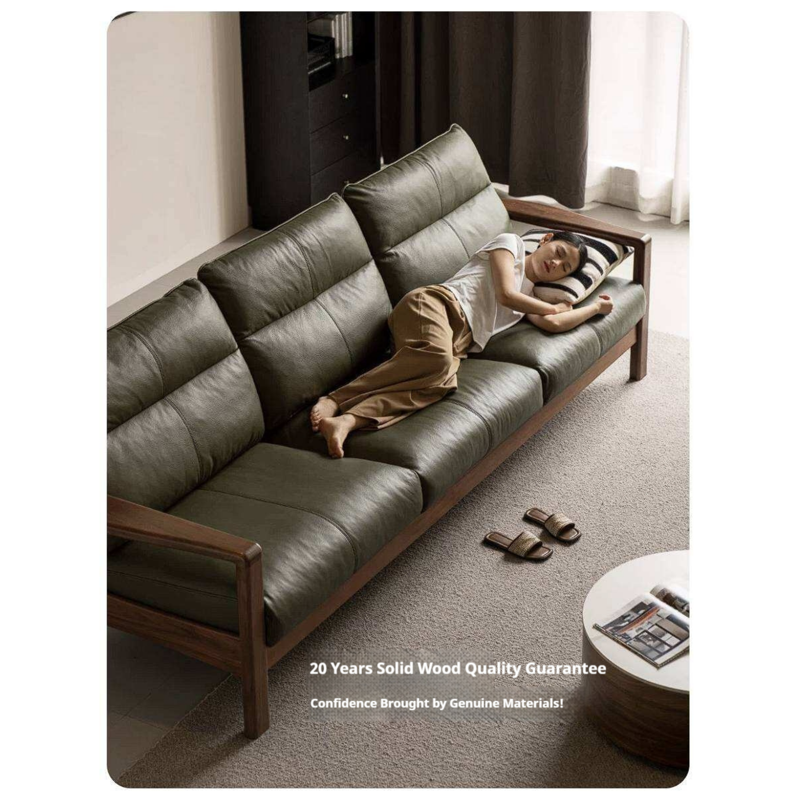 Black Walnut Solid Wood Sofa Genuine Leather with Luxury Design