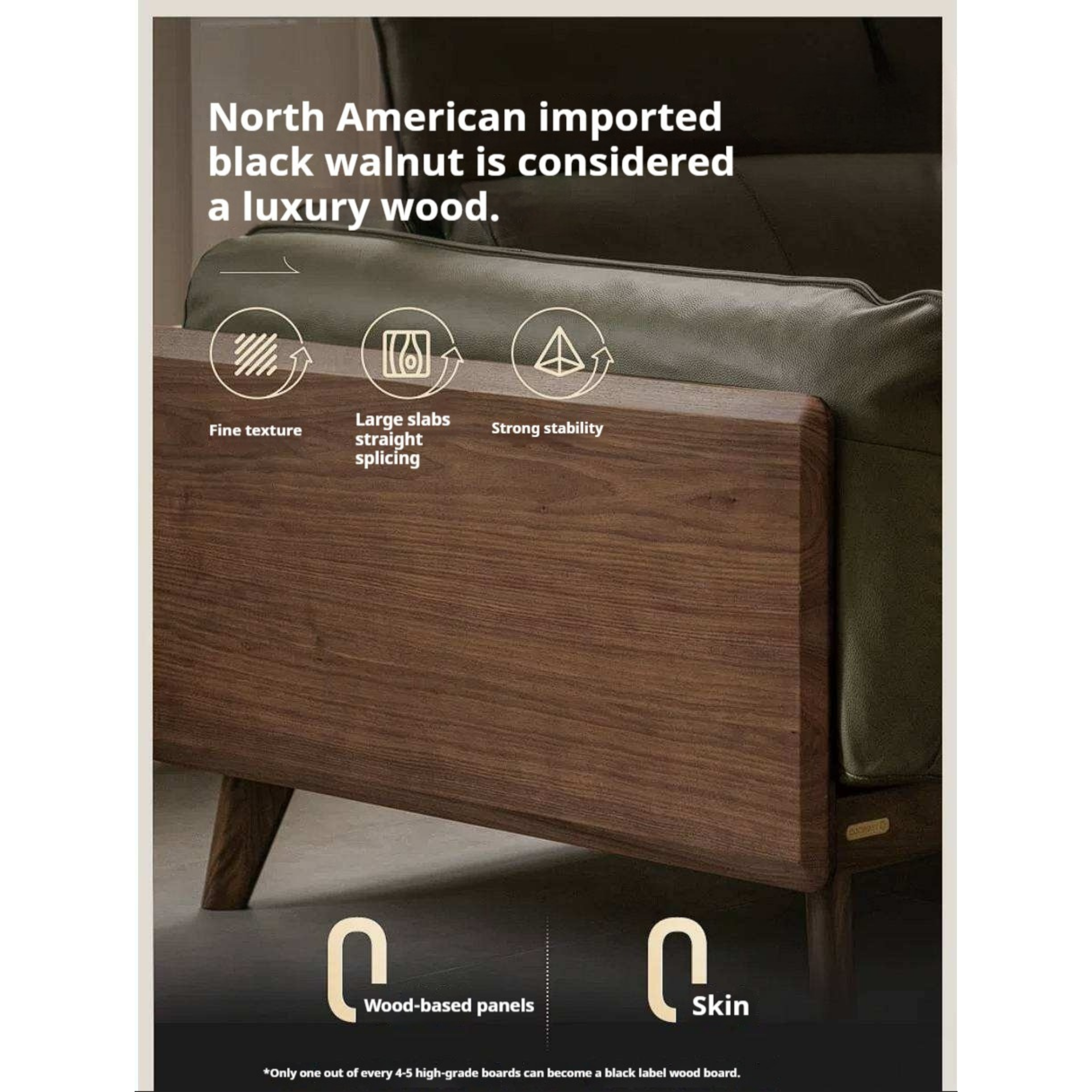 Black Walnut Solid Wood Sofa Genuine leather, fabric with Italian Light Luxury high back Design