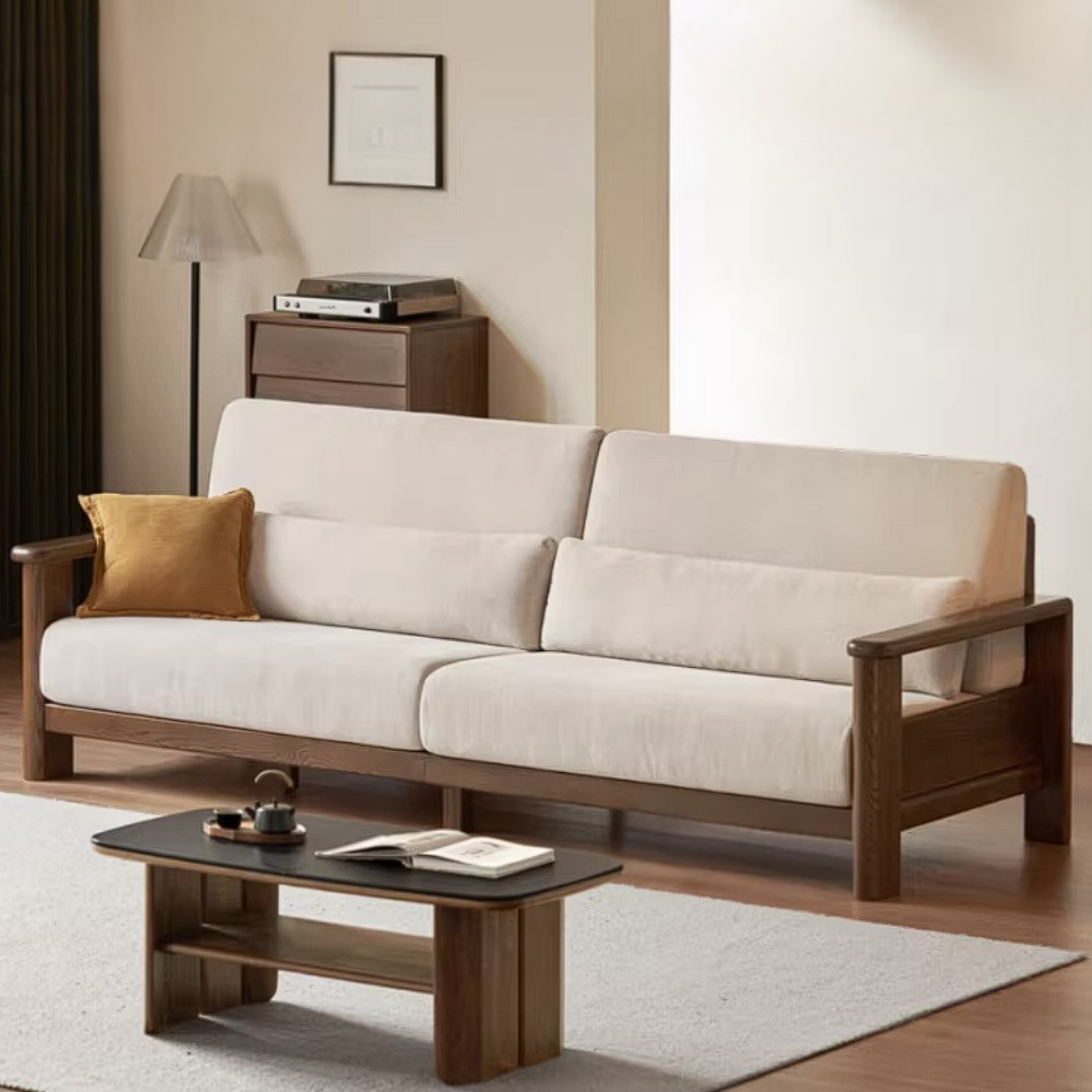 Oak Solid Wood Sofa with Modern Casual Style