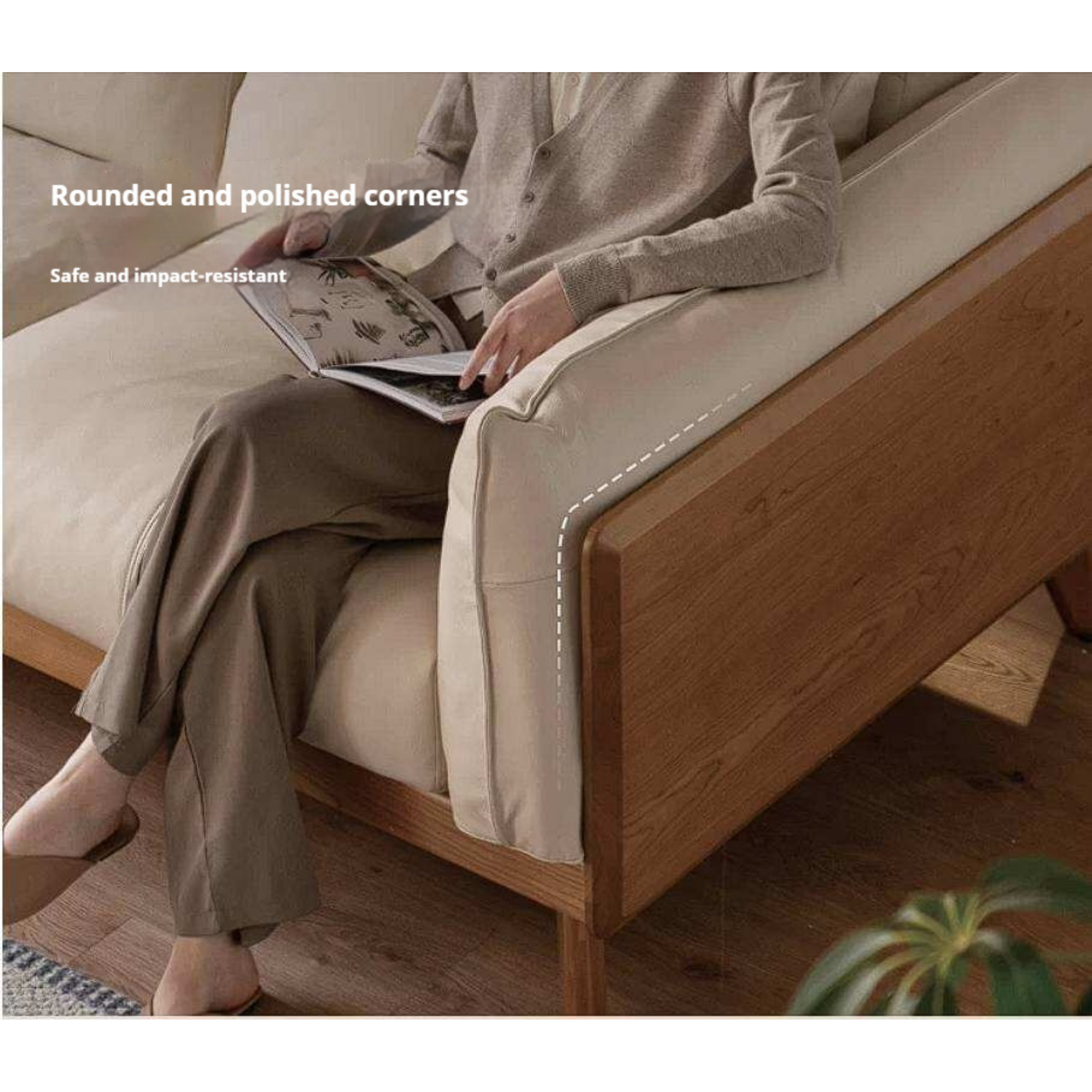 Cherry Wood Solid Wood Sofa Adjustable Headrest Genuine leather, fabric