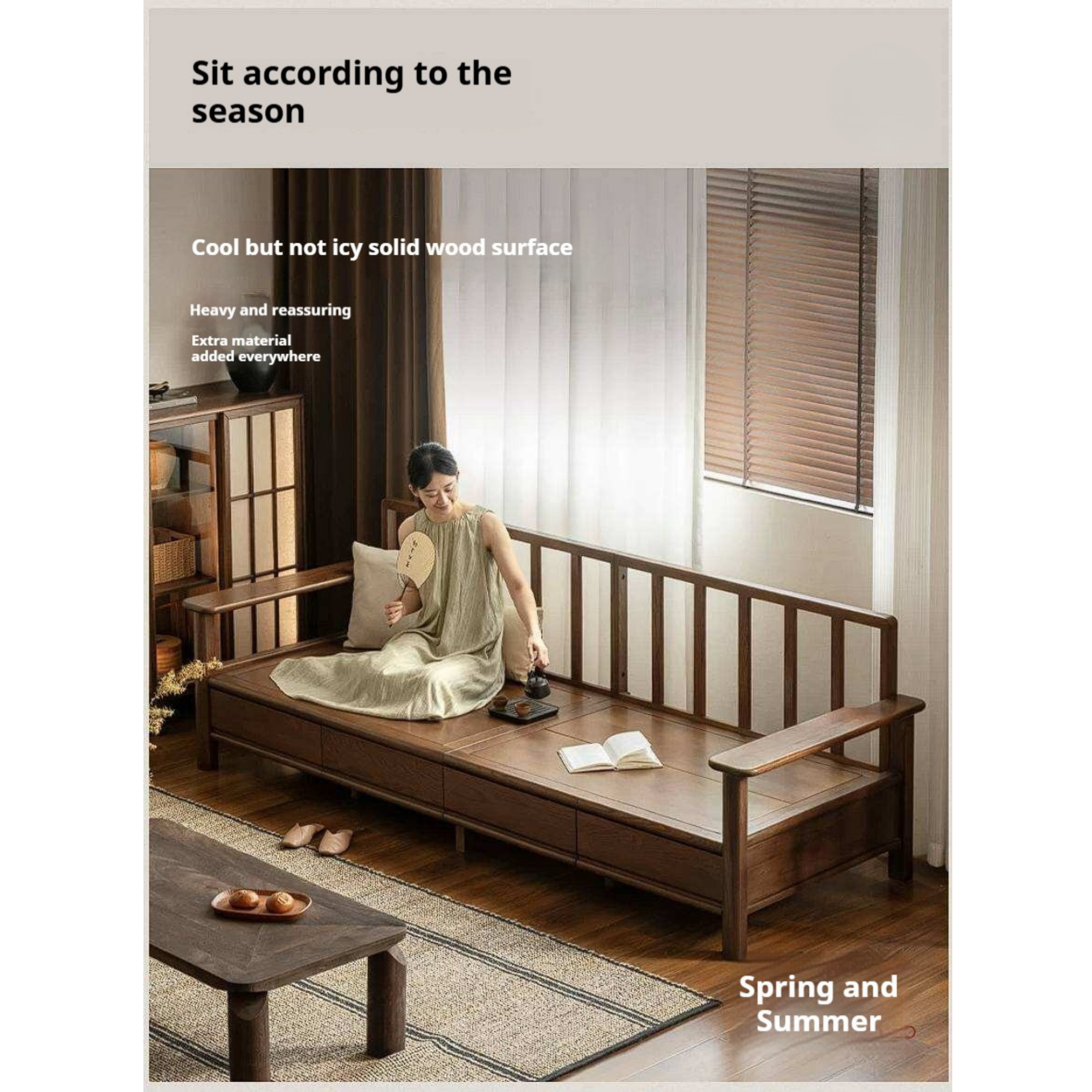 Oak Solid Wood Sofa with Storage Function Design