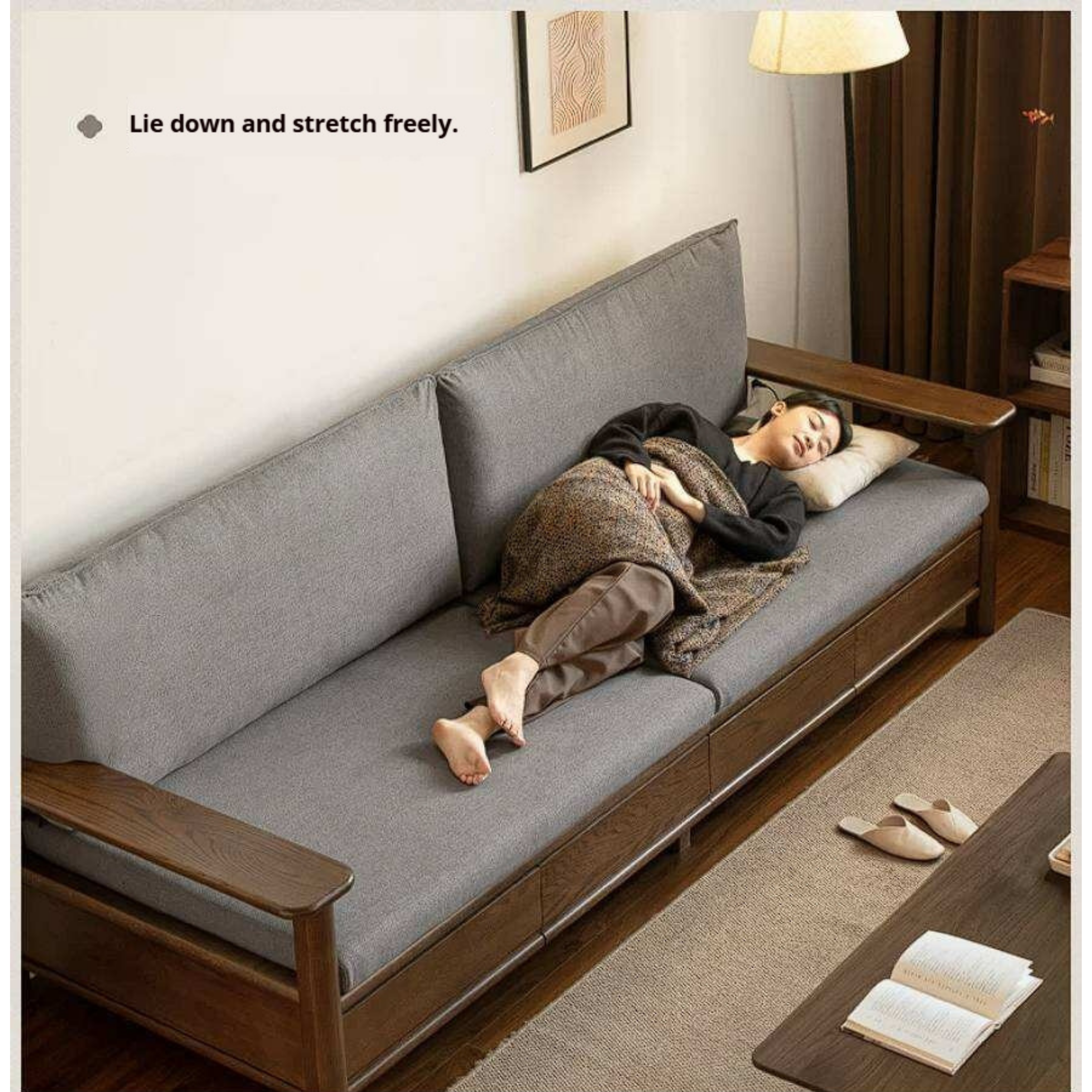 Oak Solid Wood Sofa with Storage Function Design