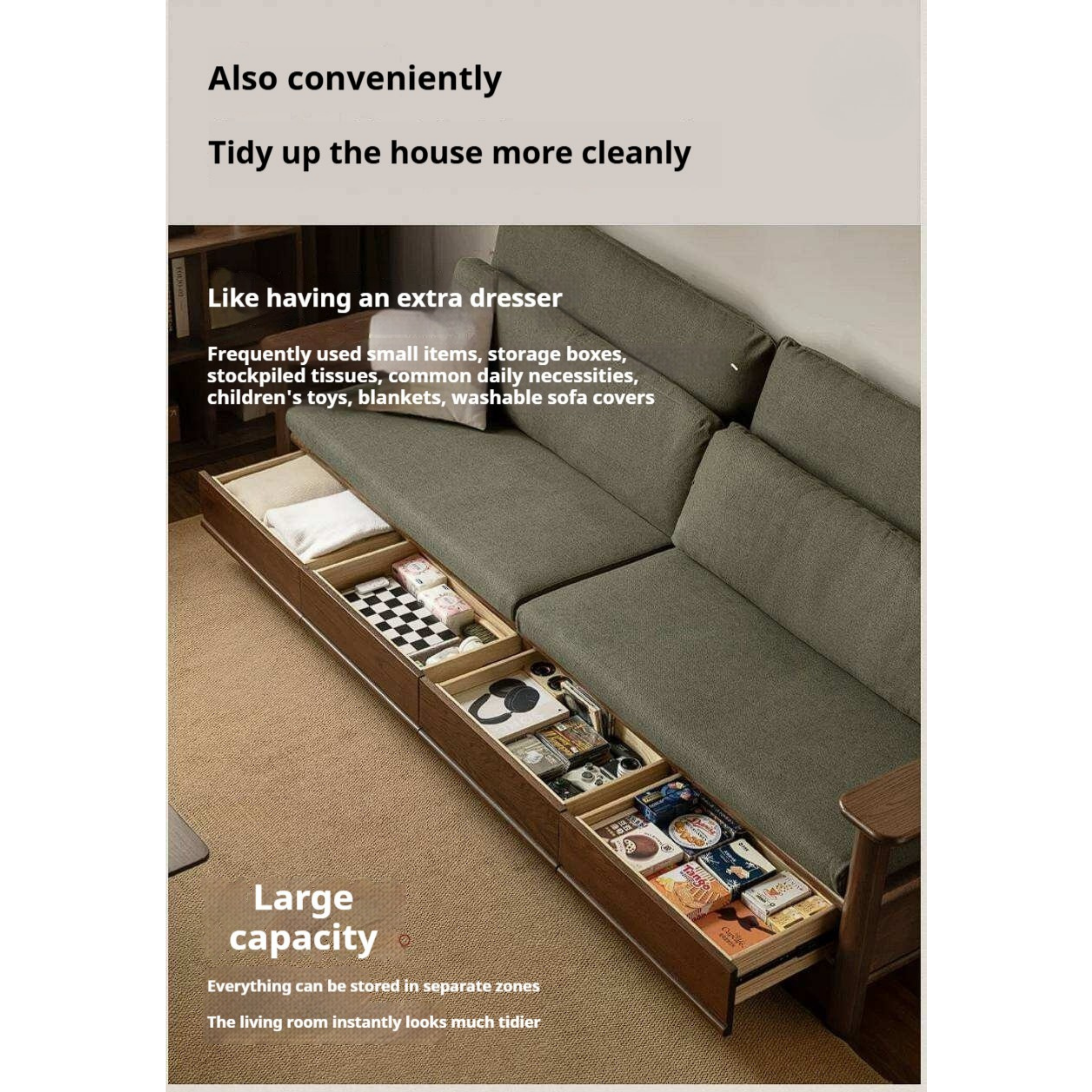 Oak Solid Wood Sofa with Storage Function Design