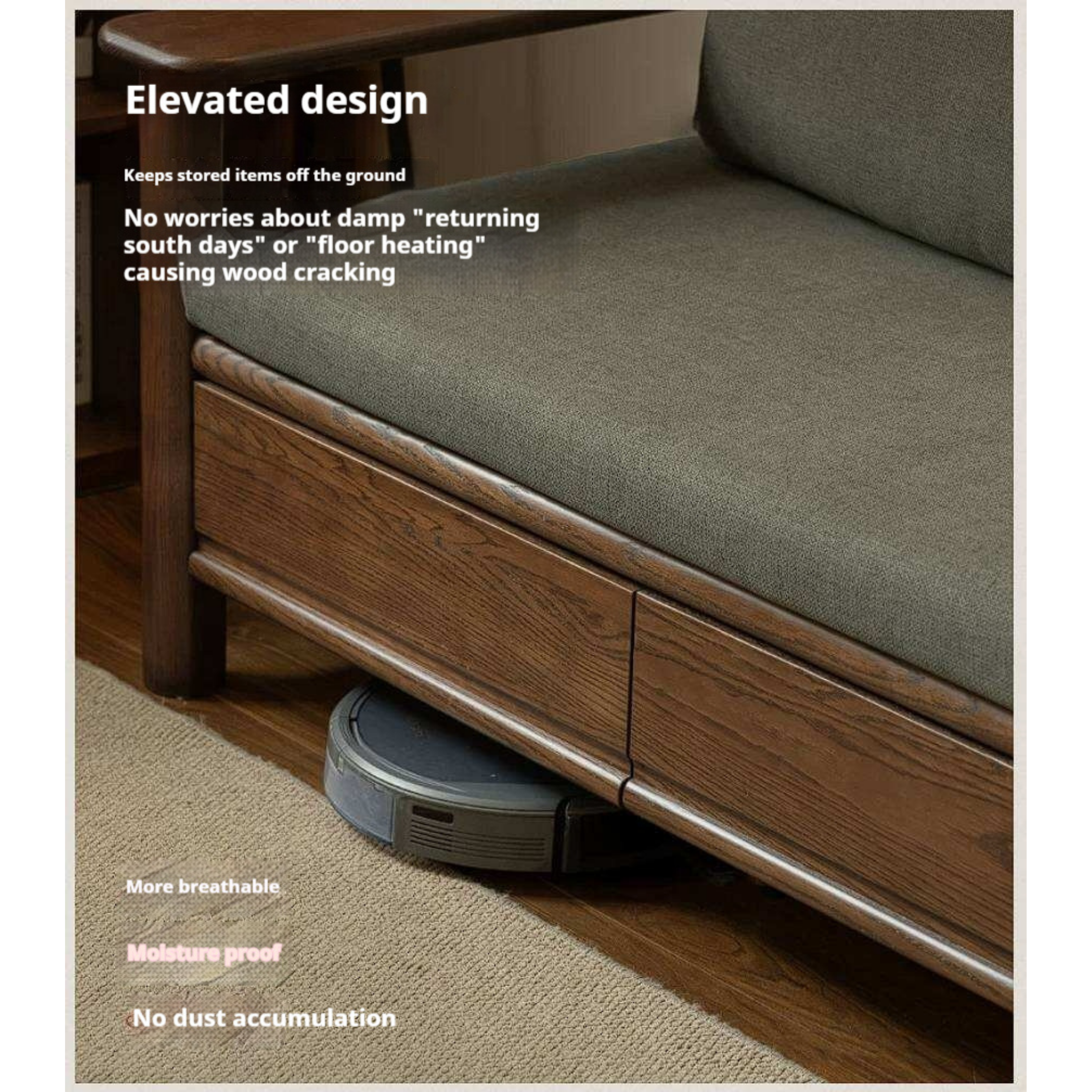 Oak Solid Wood Sofa with Storage Function Design