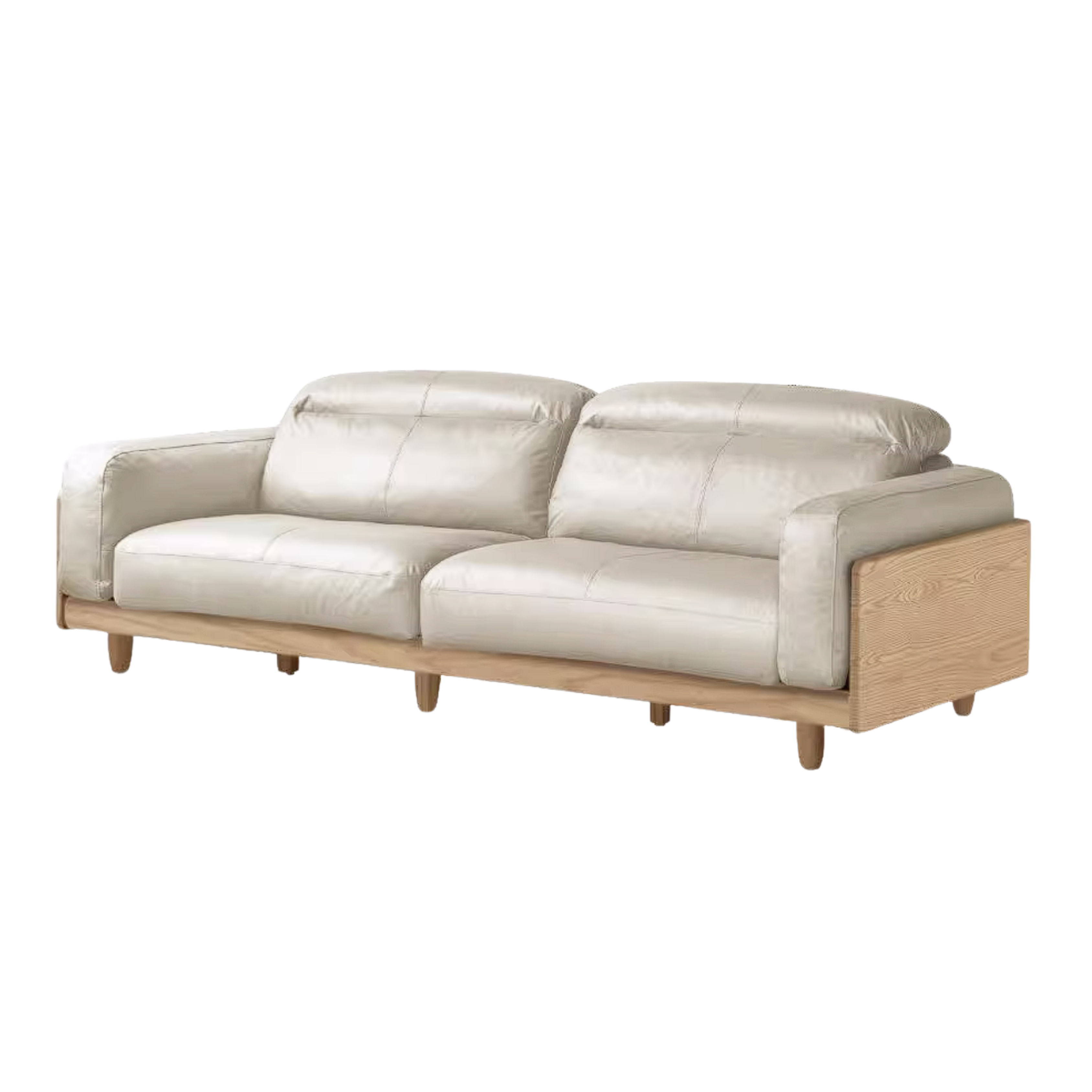 Ash Solid Wood Genuine leather Sofa with Solid Wood Frame and Adjustable Headrest