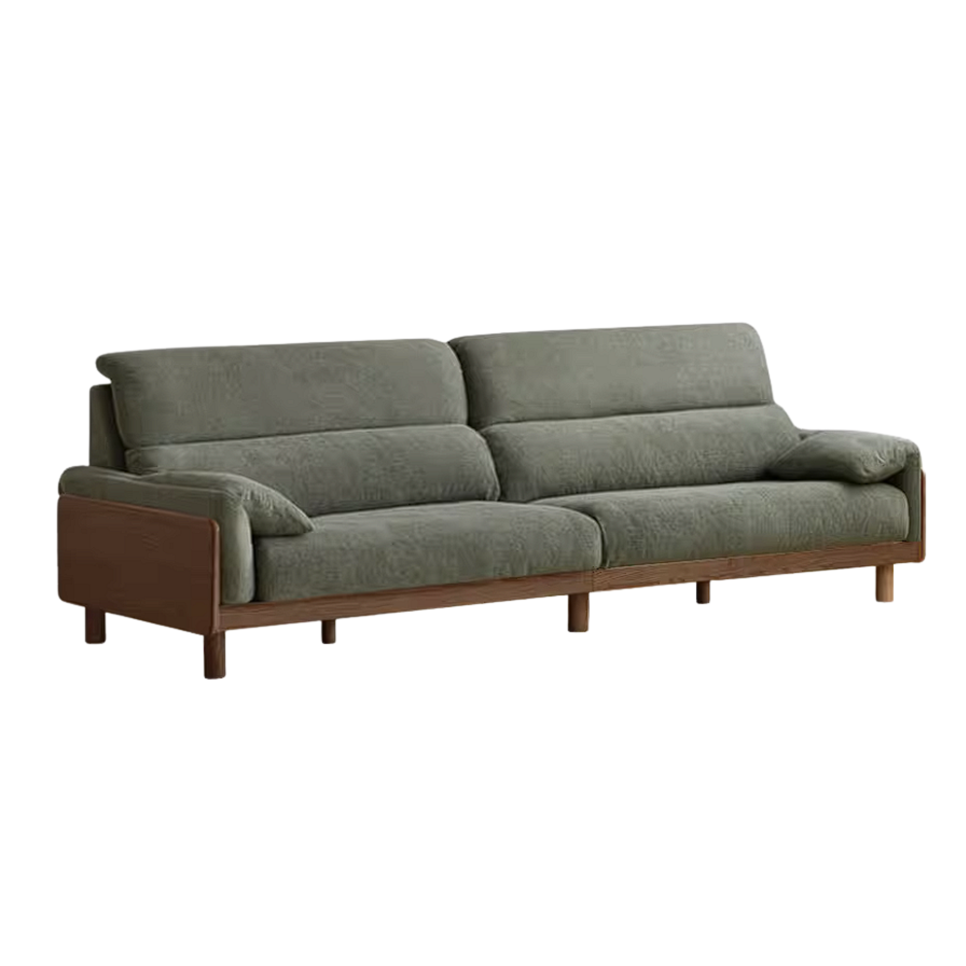 Ash Solid Wood Linen Sofa with Exposed Wood Base