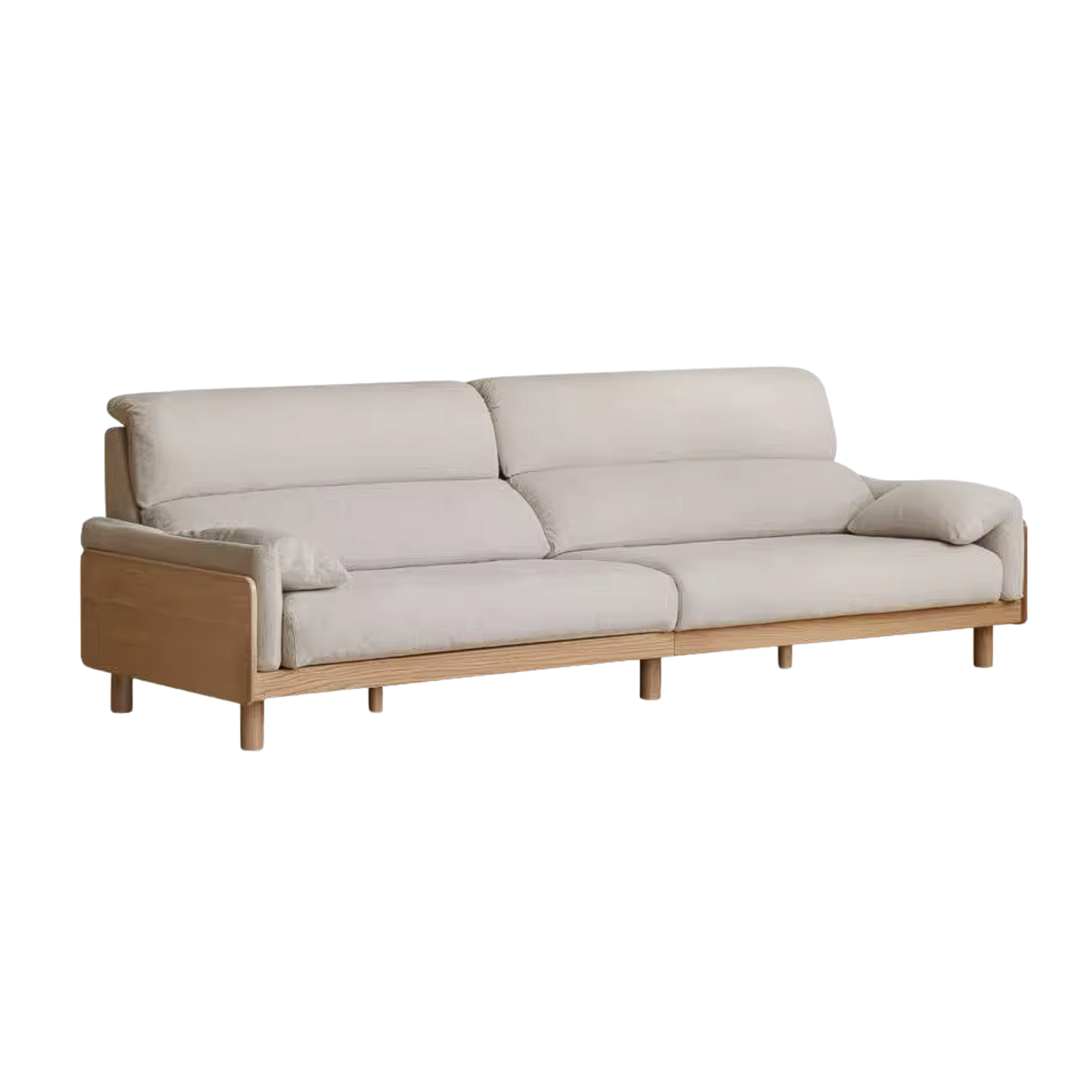 Oak, Ash Solid Wood Linen Sofa with Exposed Wood Base